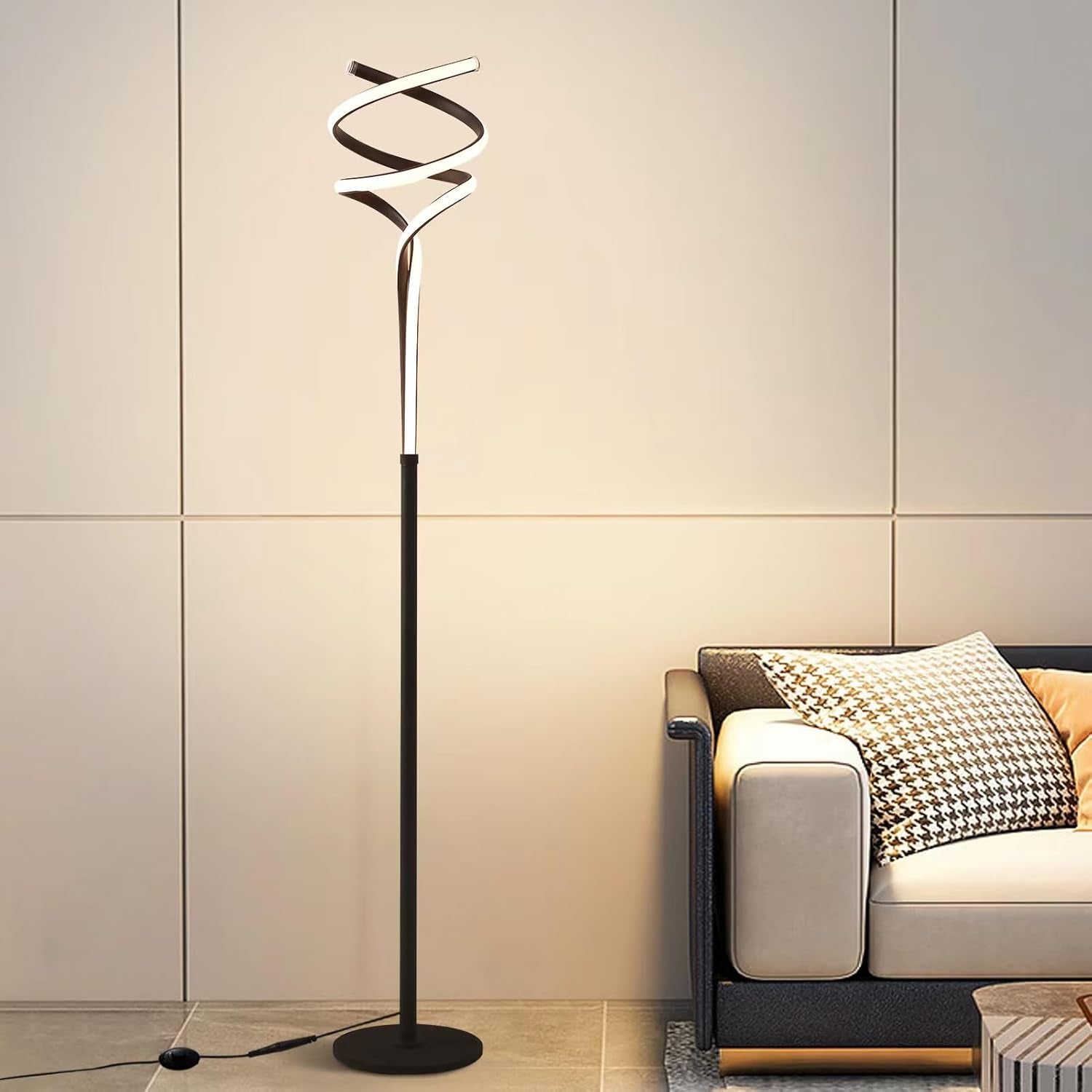 LED Floor Lamp with 3 Color Options and 5 Brightness Levels, 63'' Black Standing Lamp for Living Room, Bedroom, and Office with Remote Control and Foot Switch