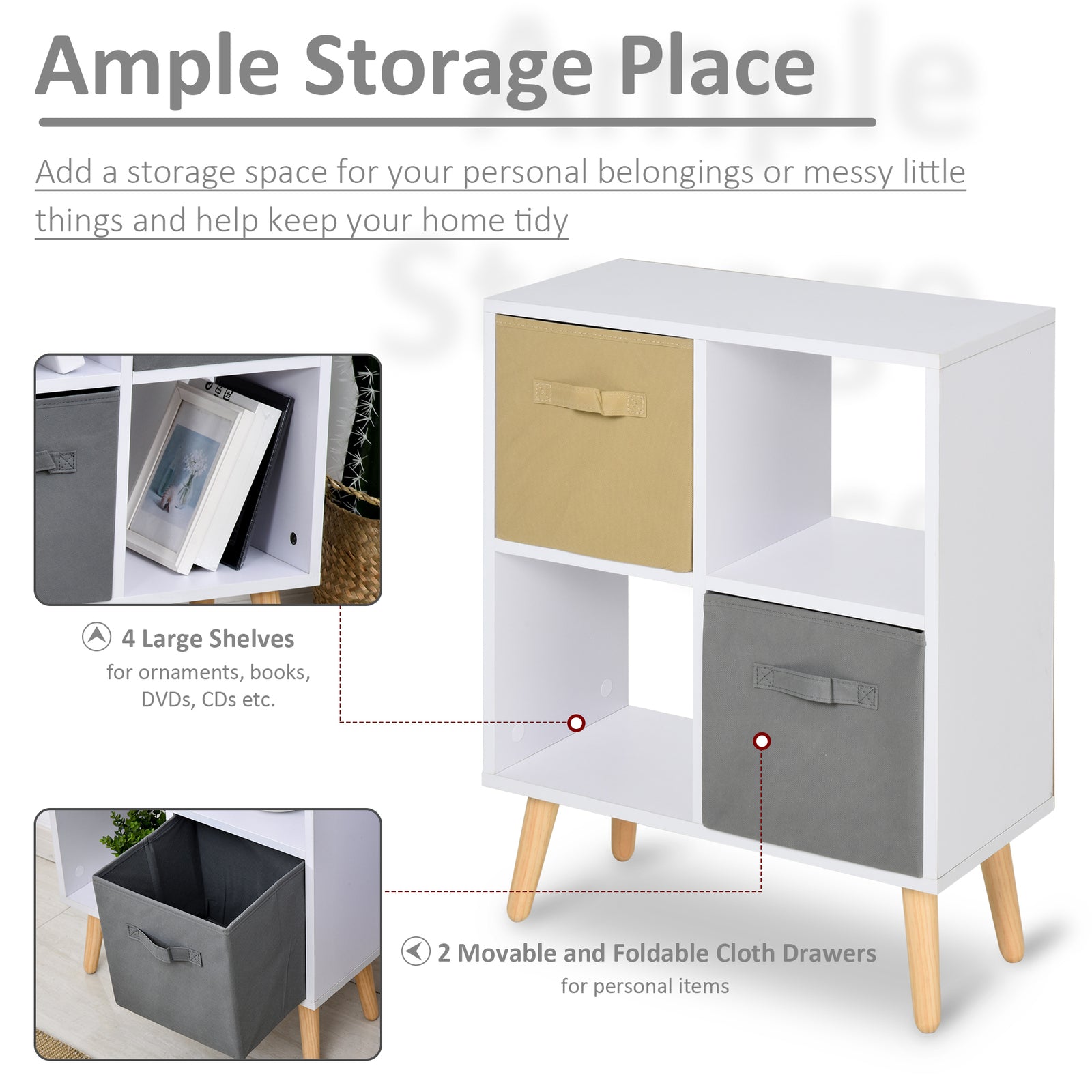 Freestanding 4-Cube Storage Cabinet with 2 Drawers and Display Shelves