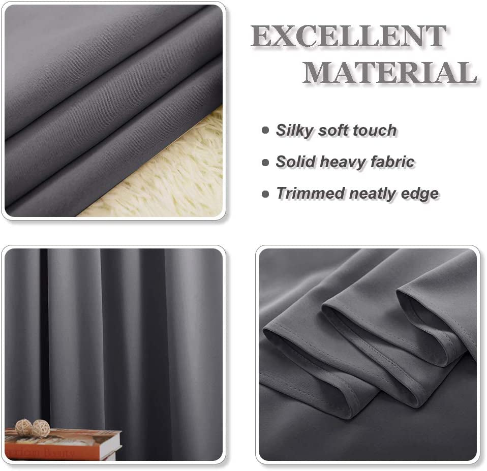 Grey Blackout Thermal Insulated Curtains for Bedroom, 46 X 54 Inch Short Eyelet Curtains & Drapes, Soft Black Out 2 Panels for Window Living Room/Kitchen