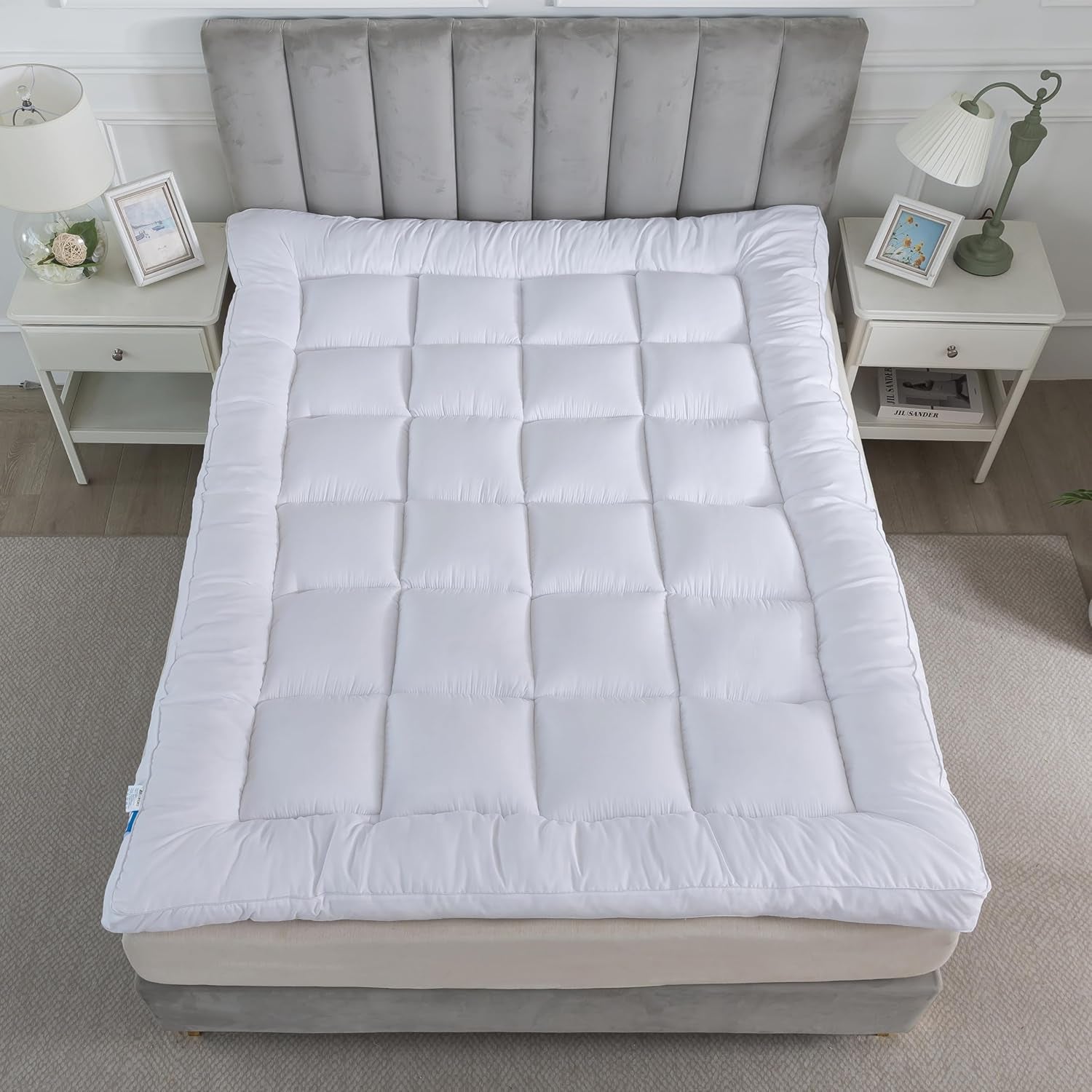 Hotel Quality Box Stitched Microfibre Mattress Topper 5Cm Super Soft Heavy Fill Orthopaedic anti Allergy Quilted Mattress Topper (Double,137Cm X190Cm)