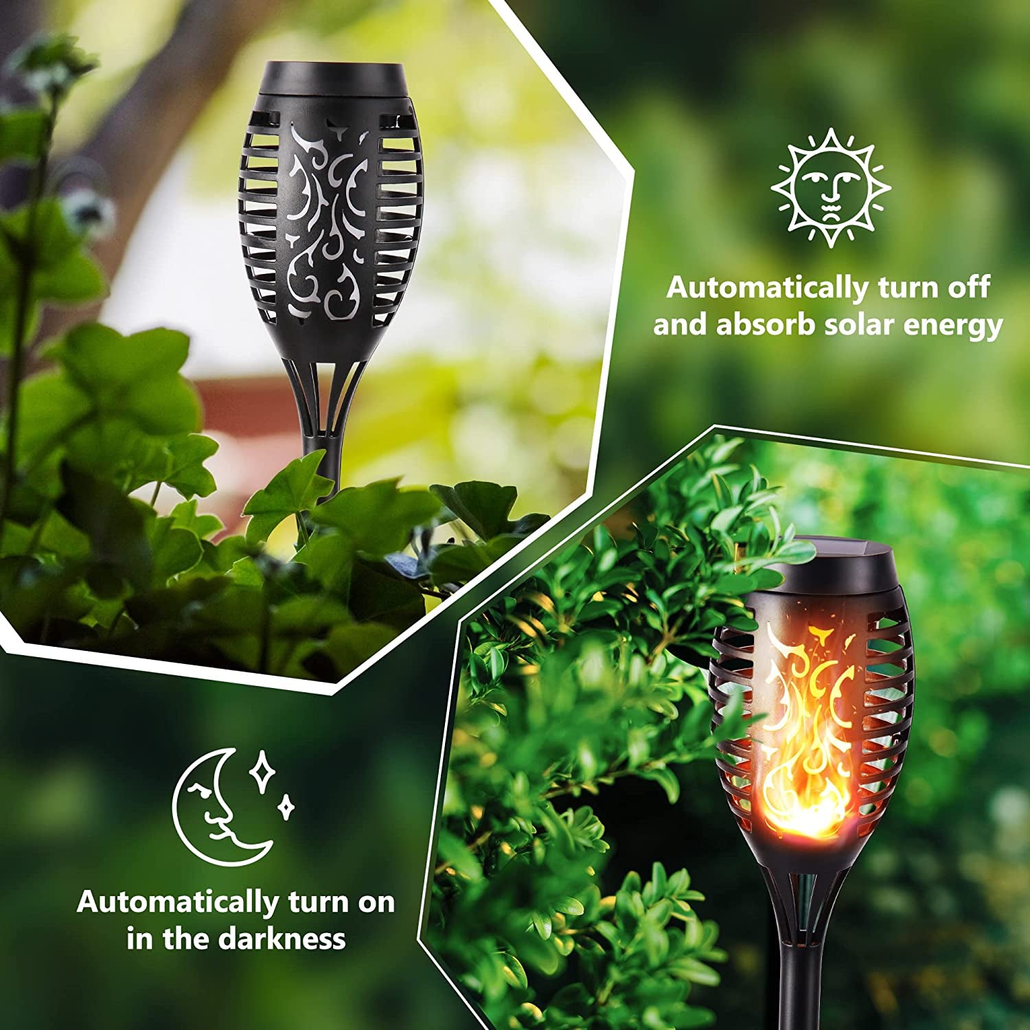 6 Pack Solar Flickering Dancing Flame Lights Waterproof Solar Torch Lights for Outdoor Garden Patio Pathway Yard Driveway Halloween Decorative