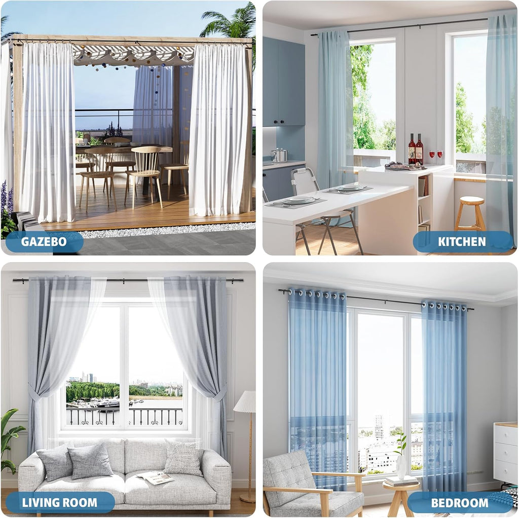 Black Curtain Pole for Windows, 81-236 Cm Curtain Poles Set with Brackets and Finials, 16Mm Diamete Metal Window Curtain Rod, Easy Install Decorative Curtain Pole for Bedroom, Living Room