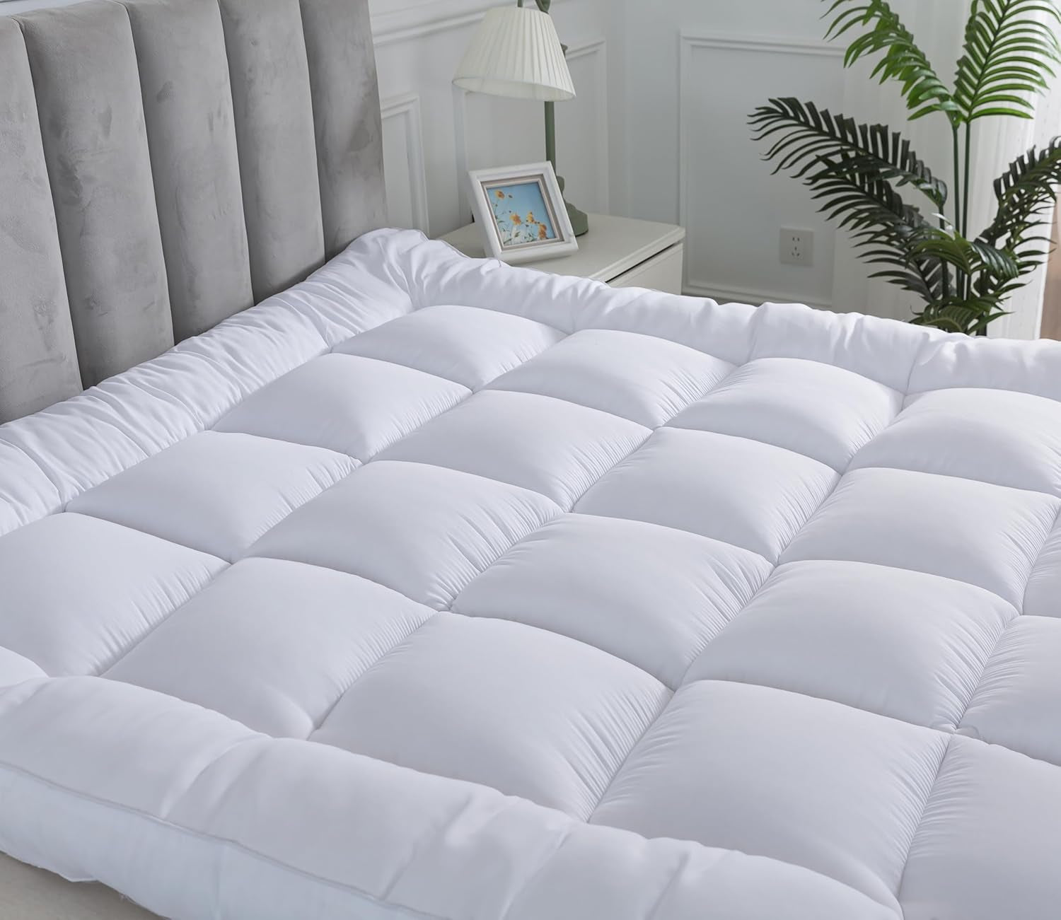 Hotel Quality Box Stitched Microfibre Mattress Topper 5Cm Super Soft Heavy Fill Orthopaedic anti Allergy Quilted Mattress Topper (Double,137Cm X190Cm)