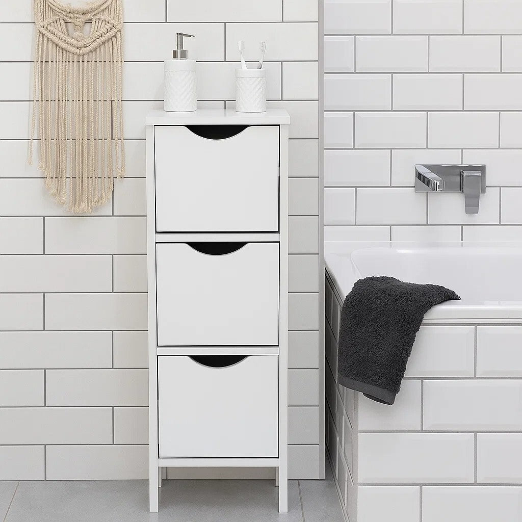 3-Drawer White Wooden Storage Cabinet for Bathroom and Filing Organization