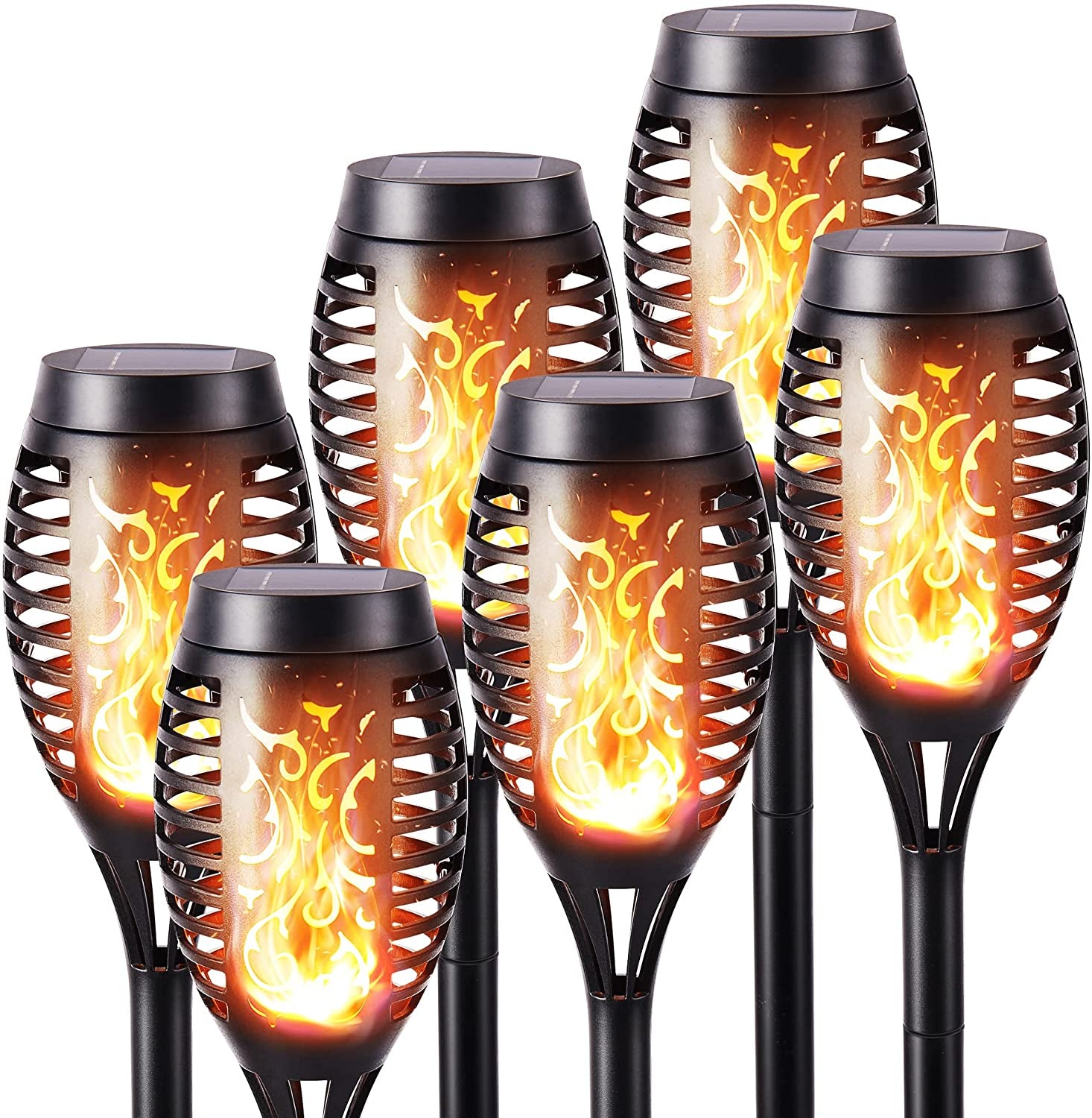 6 Pack Solar Flickering Dancing Flame Lights Waterproof Solar Torch Lights for Outdoor Garden Patio Pathway Yard Driveway Halloween Decorative