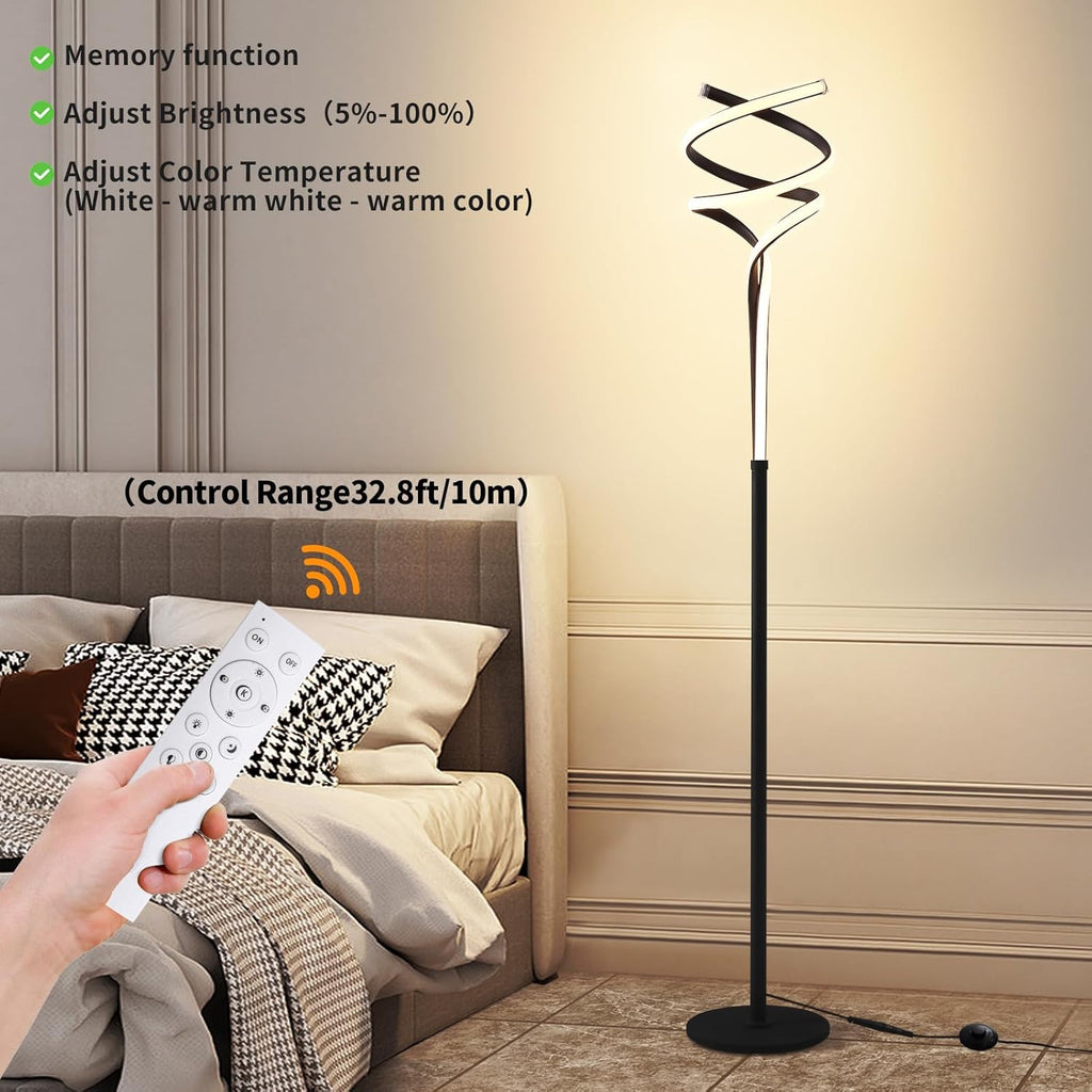 LED Floor Lamp with 3 Color Options and 5 Brightness Levels, 63'' Black Standing Lamp for Living Room, Bedroom, and Office with Remote Control and Foot Switch