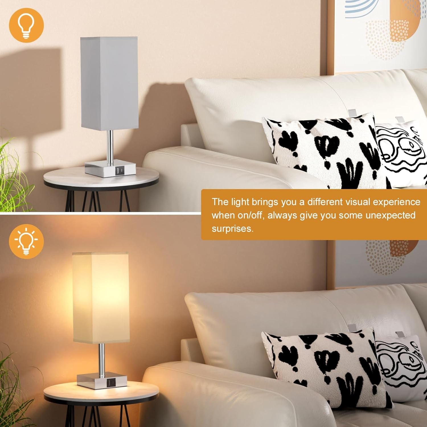 Bedside Lamps, Touch Control Table Lamp with USB A+C Charging Ports, Lamps 3 Way Dimmable, for Bedroom Living Room Grey Fabric Shade (LED Bulb Included)