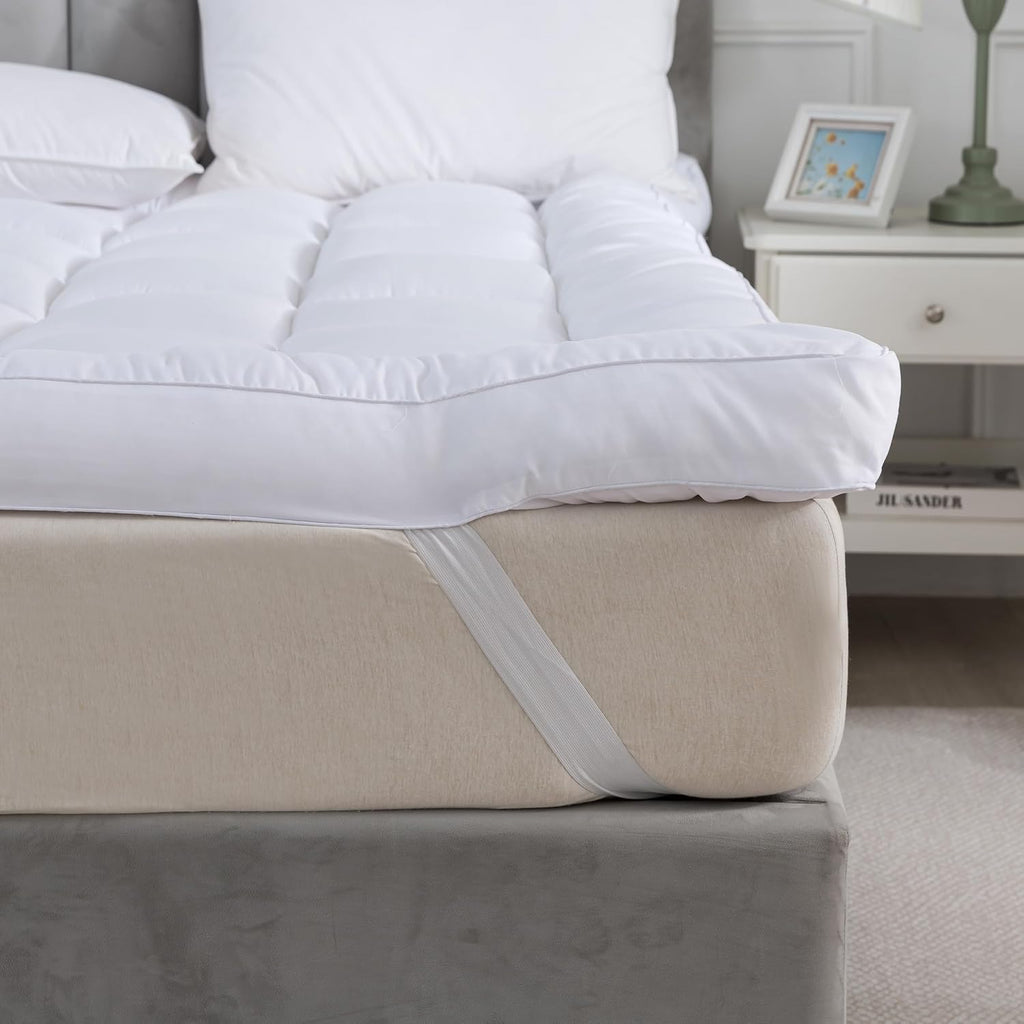 Hotel Quality Box Stitched Microfibre Mattress Topper 5Cm Super Soft Heavy Fill Orthopaedic anti Allergy Quilted Mattress Topper (Double,137Cm X190Cm)
