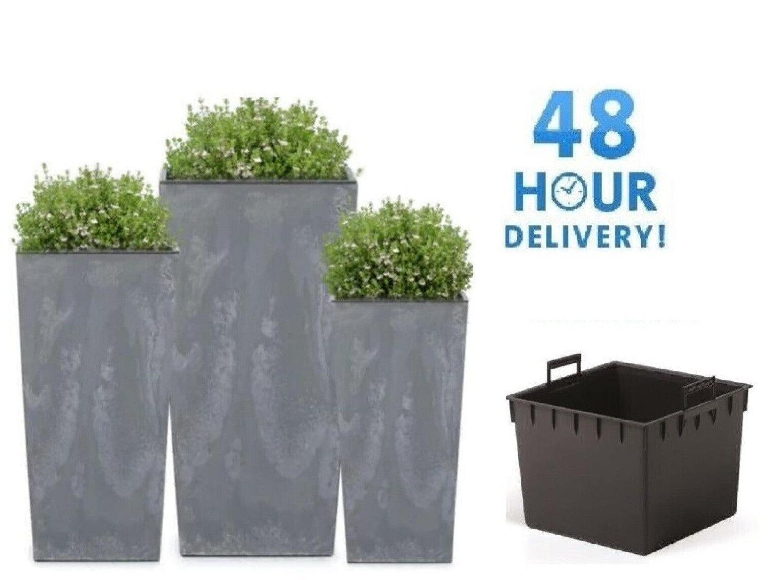 Tall Planter Plant Pot Square Concrete Effect Flower Indoor Outdoor Garden Patio