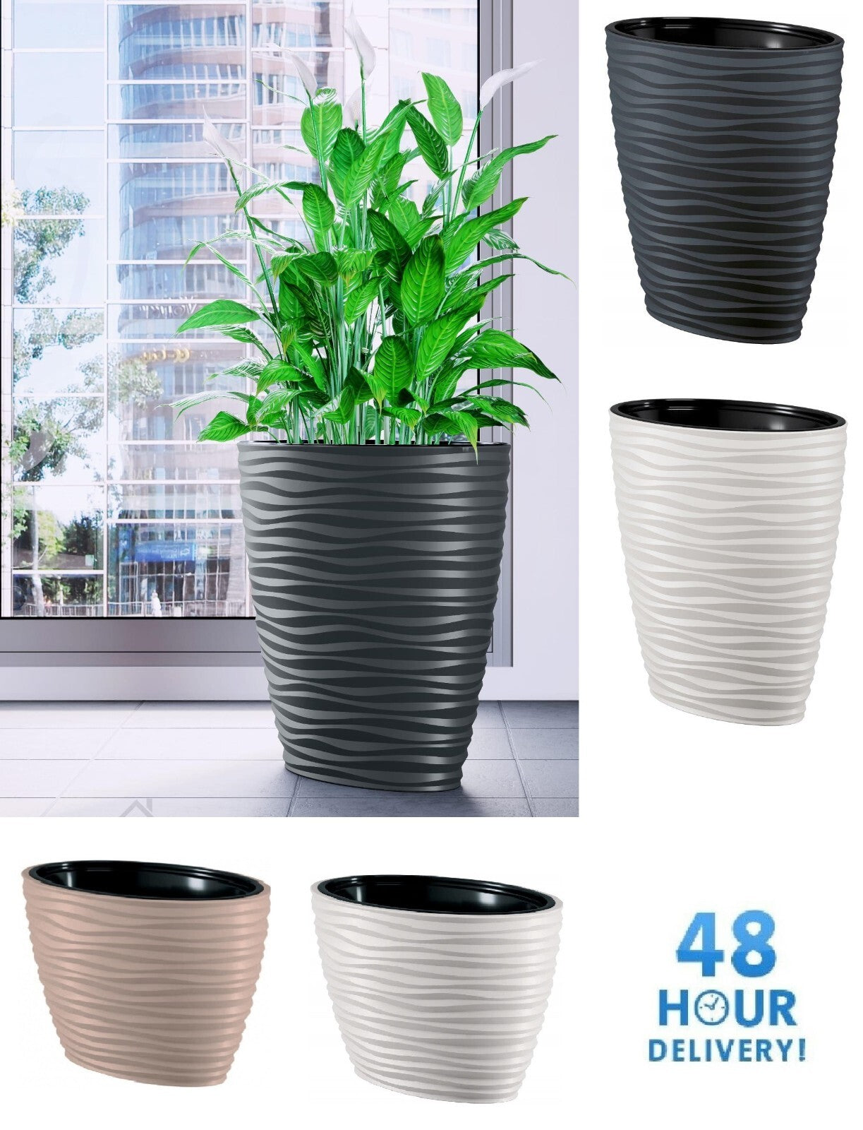 Large Tall Plant Pot Oval Ellipse Dunes Flower Indoor Garden Patio Planter
