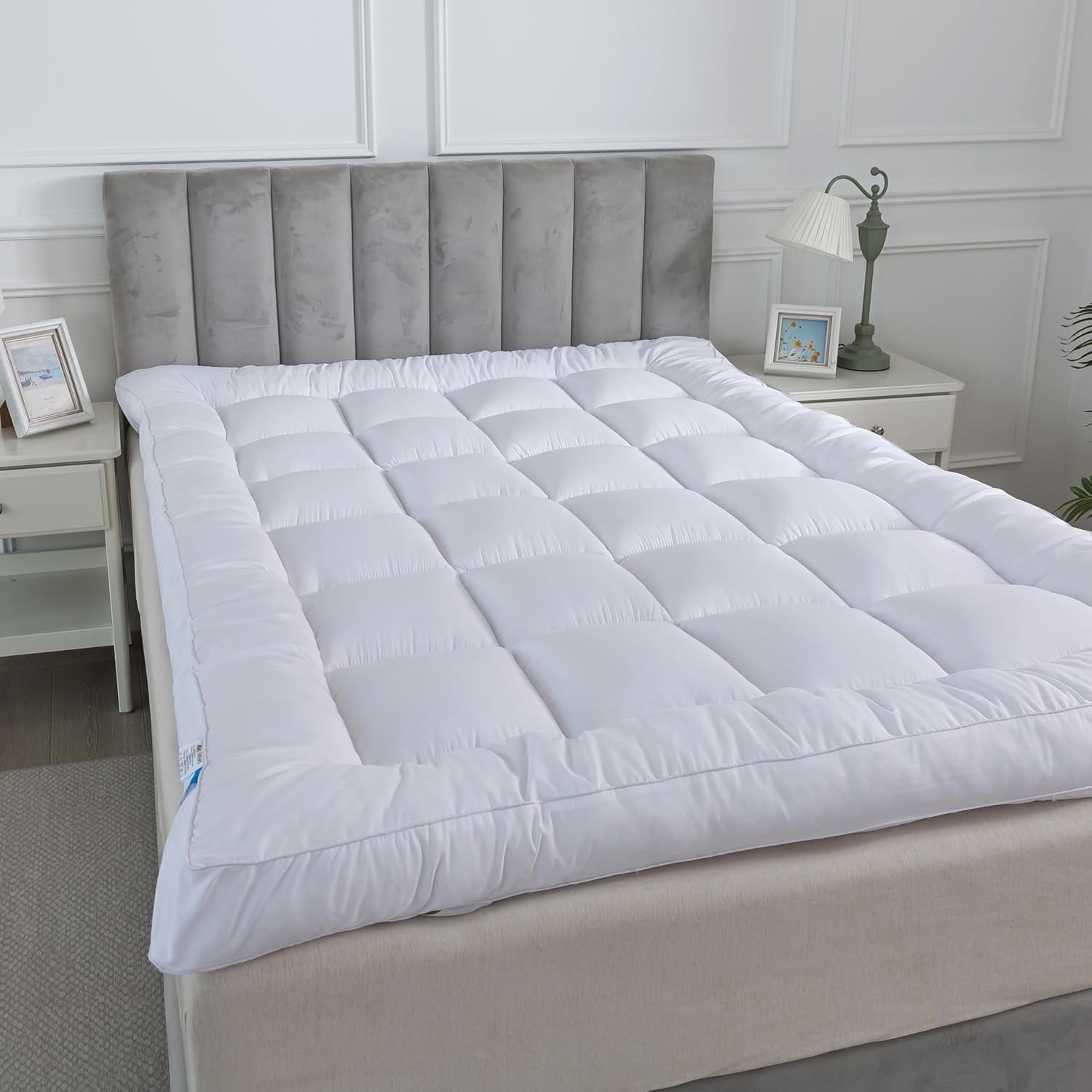Hotel Quality Box Stitched Microfibre Mattress Topper 5Cm Super Soft Heavy Fill Orthopaedic anti Allergy Quilted Mattress Topper (Double,137Cm X190Cm)