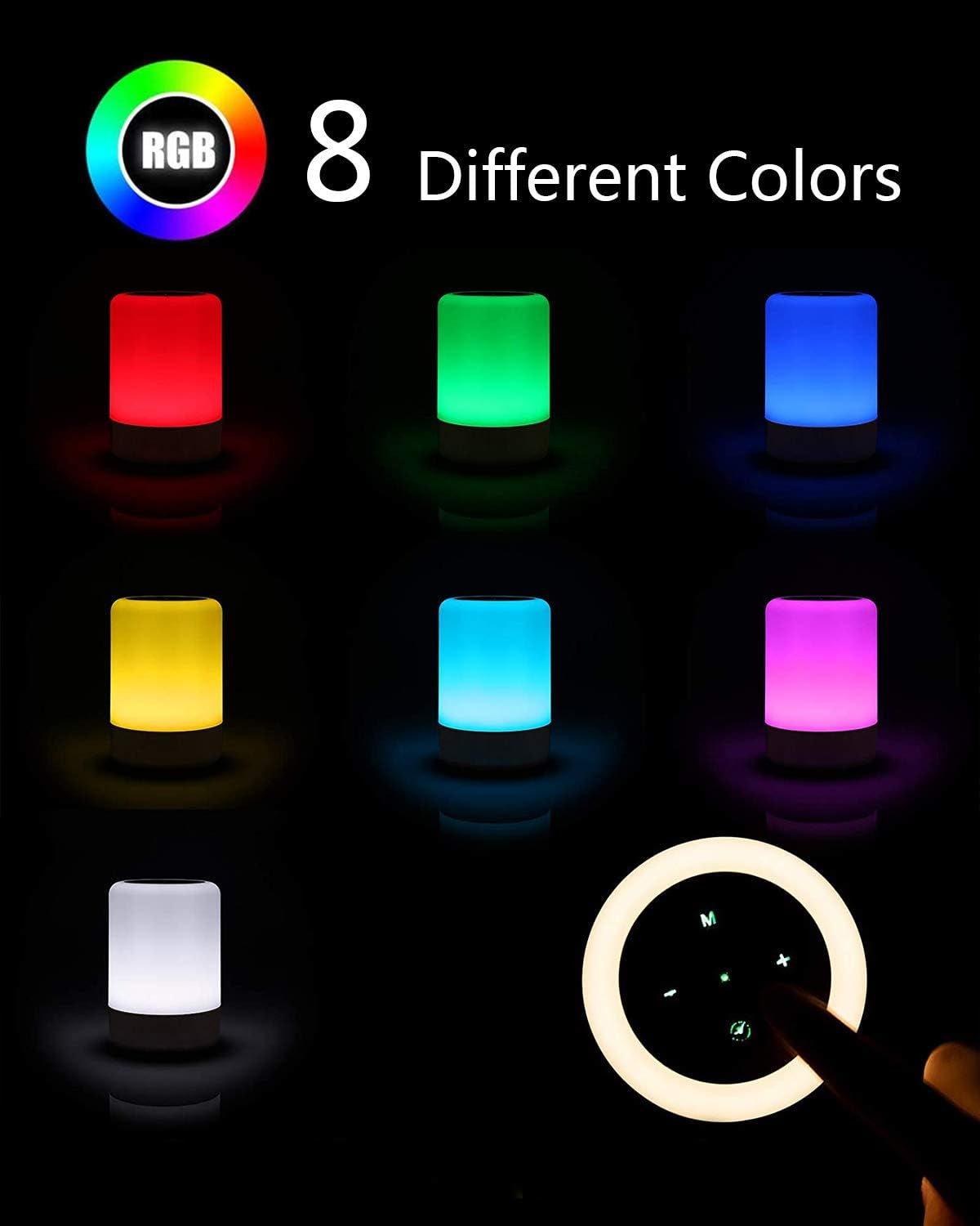 LED Bedside Lamp, with 4 USB Charging Port, Smart Night Light, Touch Control Dimmable Table Lamps, RGB Colour Changing Lights for Bedroom, Living Room, Office, Men, Women (UK Plug)