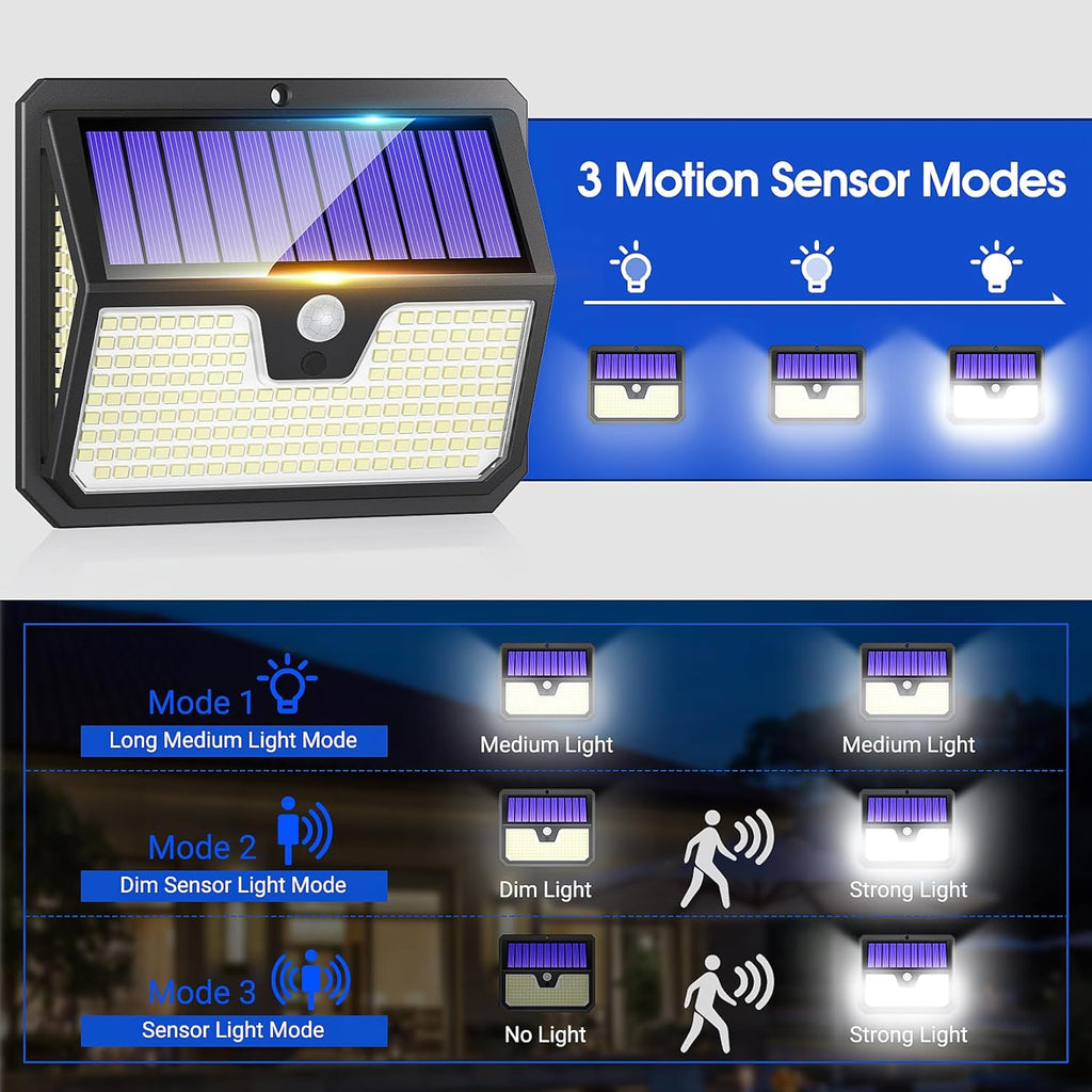 Outdoor Solar Lights, 238 LED Solar Security Lights and 3 Modes Motion Sensor 270° Wide Angle Solar Powered Lights IP65 Waterproof Solar Wall Light for Front Door, Yard, Garage, Garden (4 Pack)