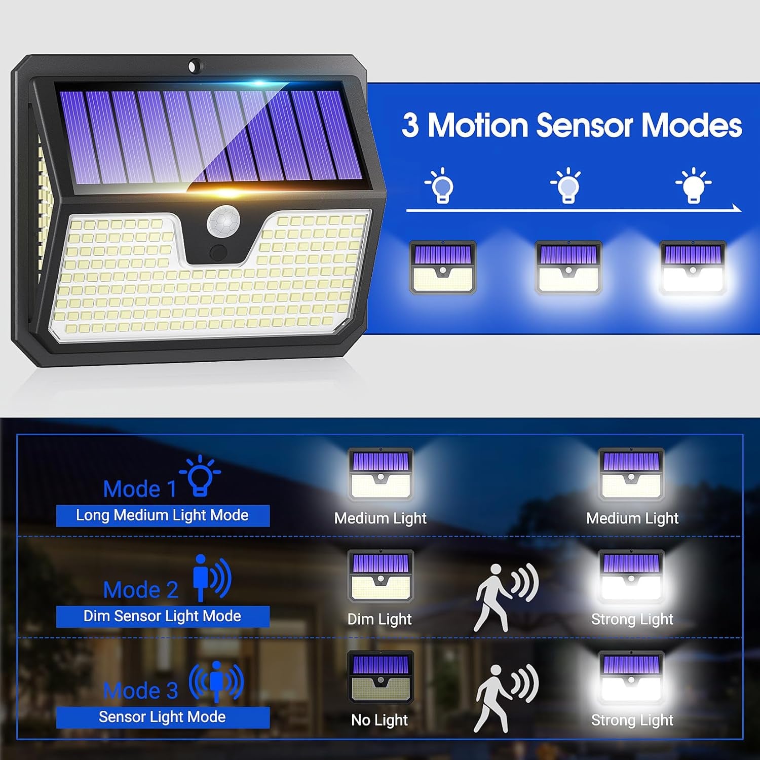 Outdoor Solar Lights, 238 LED Solar Security Lights and 3 Modes Motion Sensor 270° Wide Angle Solar Powered Lights IP65 Waterproof Solar Wall Light for Front Door, Yard, Garage, Garden (4 Pack)