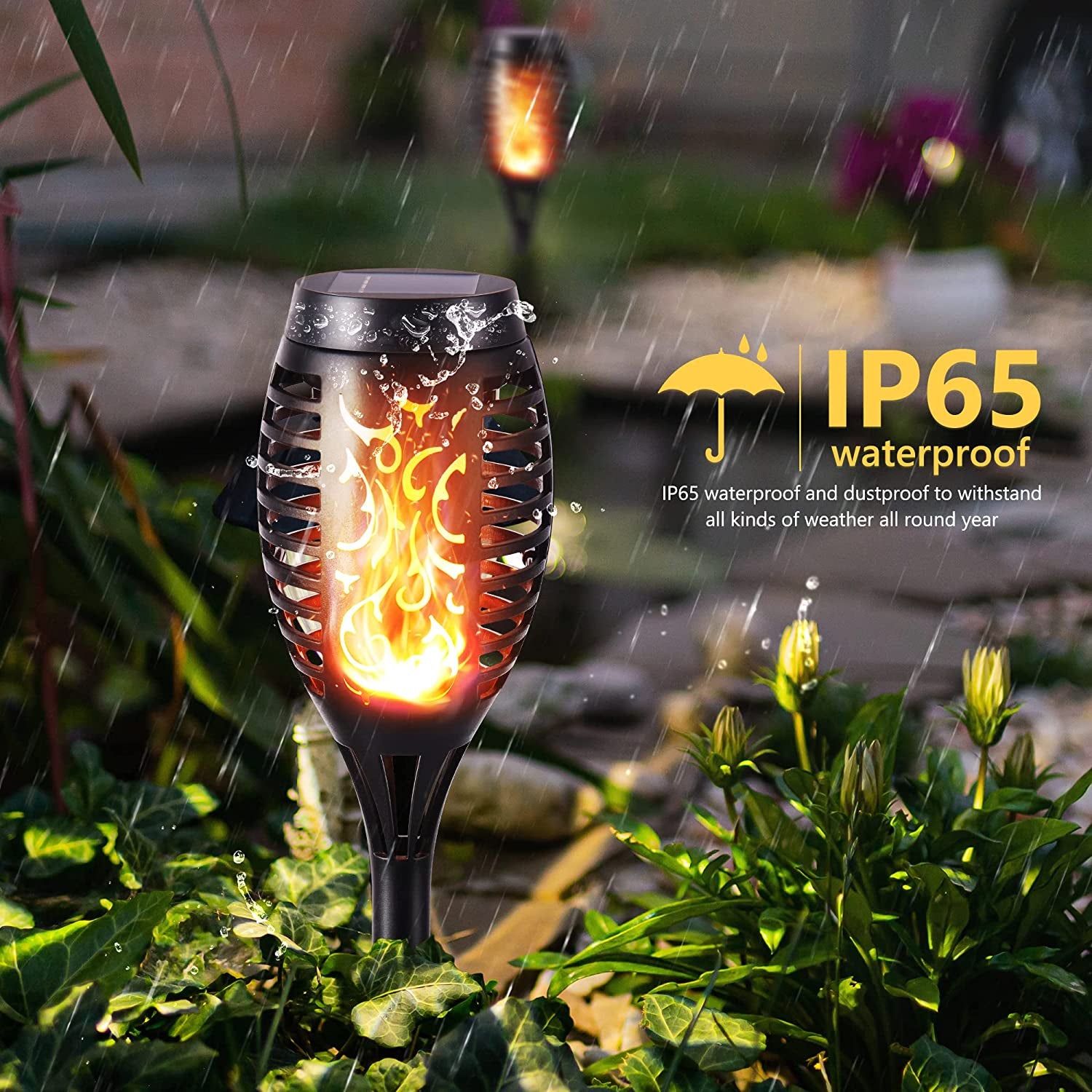 6 Pack Solar Flickering Dancing Flame Lights Waterproof Solar Torch Lights for Outdoor Garden Patio Pathway Yard Driveway Halloween Decorative