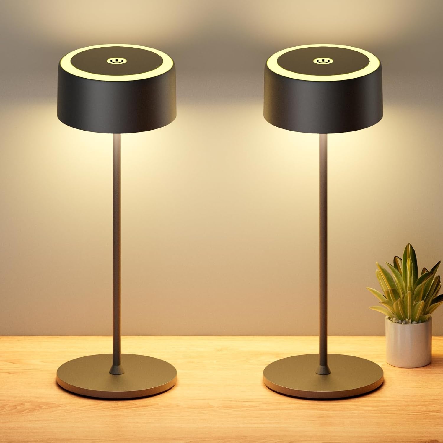 Rechargeable Cordless Table Lamp, Portable Dimmable LED Desk Light 3000-6000K, 5500Mah Touch Lamp for Indoor/Outdoor with USB-C, Aluminum Table Lamp IP54 Waterproof (Black 2 Pcs)