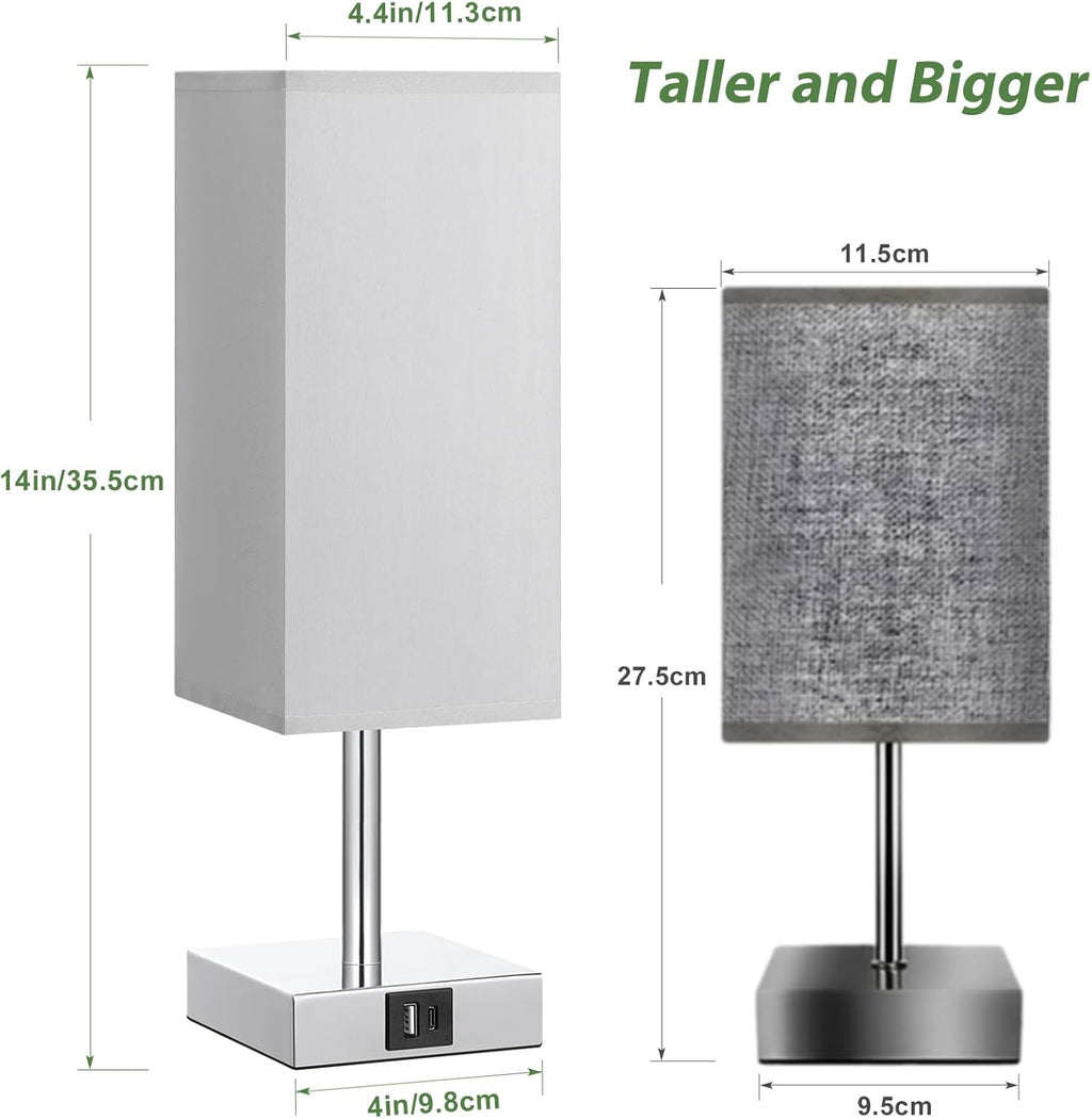 Bedside Lamps, Touch Control Table Lamp with USB A+C Charging Ports, Lamps 3 Way Dimmable, for Bedroom Living Room Grey Fabric Shade (LED Bulb Included)