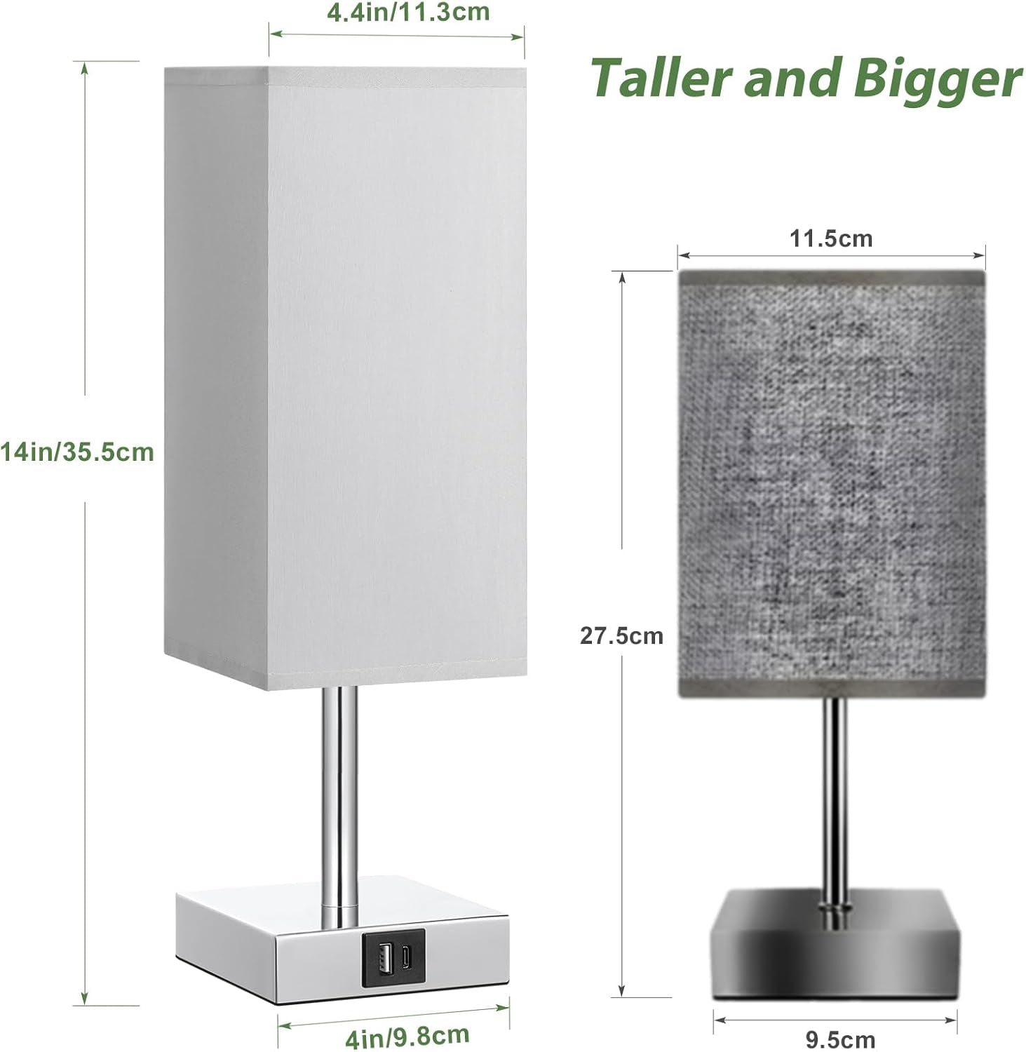 Bedside Lamps, Touch Control Table Lamp with USB A+C Charging Ports, Lamps 3 Way Dimmable, for Bedroom Living Room Grey Fabric Shade (LED Bulb Included)
