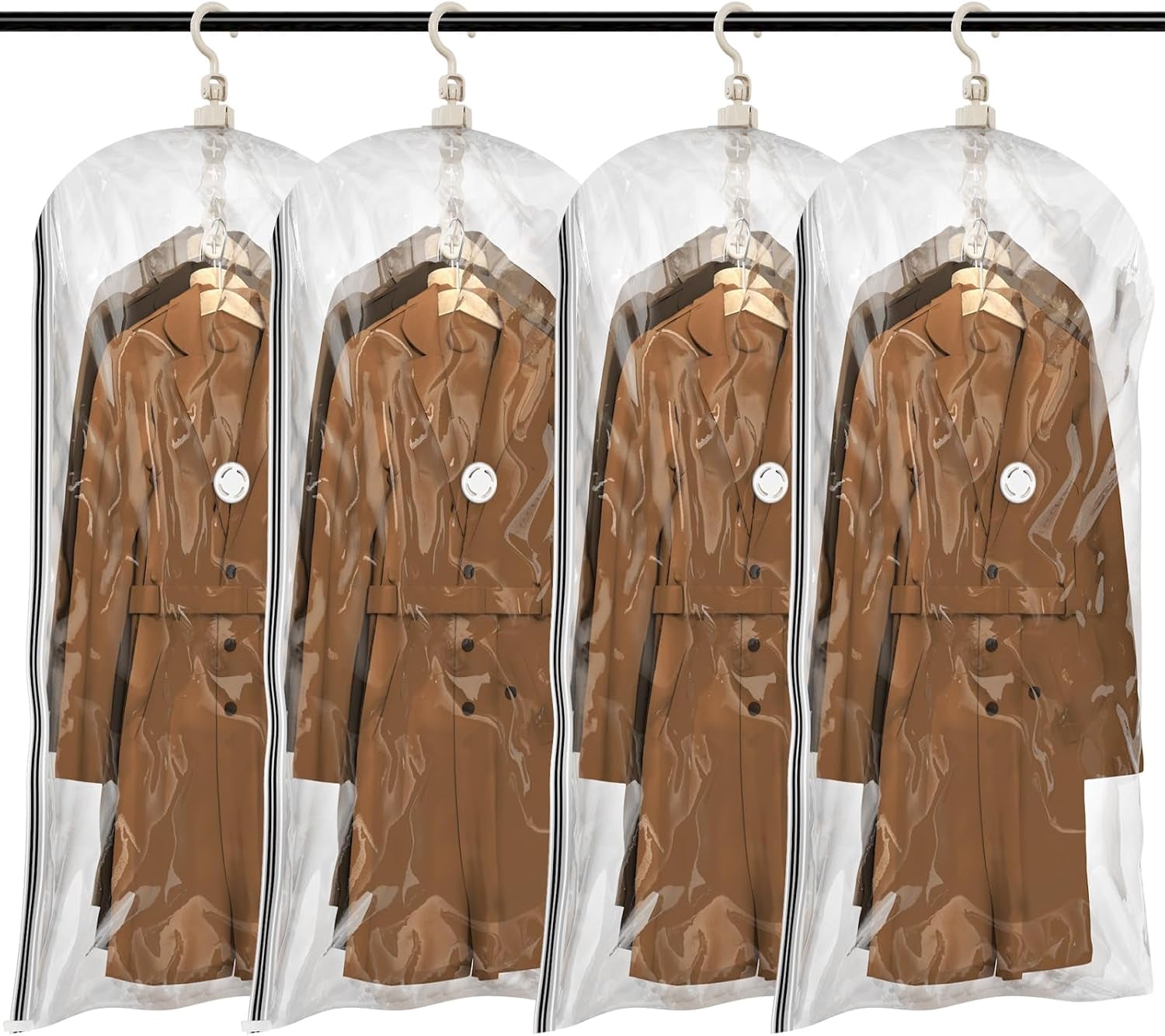 Vacuum-Sealed Hanging Storage Bags for Clothing, Set of 4, 135x70 CM, Ideal for Suits, Dress Coats, and Jackets, Closet Organizer Solution
