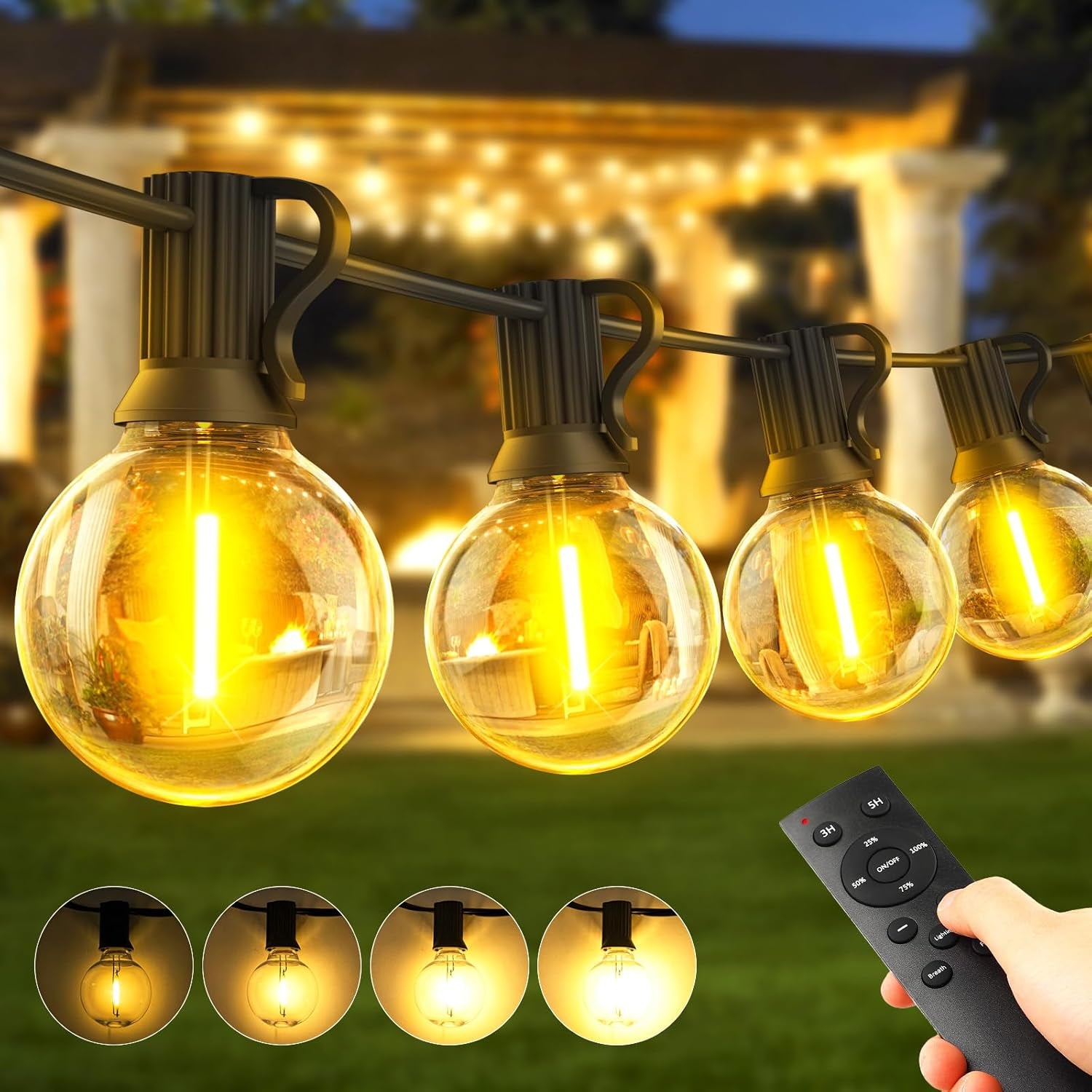 Garden-Outdoor-Lights-Mains-Powered-String-Festoon-Light LED 100Ft 30M outside Lighting Waterproof Bulb Patio Gazebo Party Pergola Wedding Backyard Porch Yard Terrace Electric Festival G40 Connectable