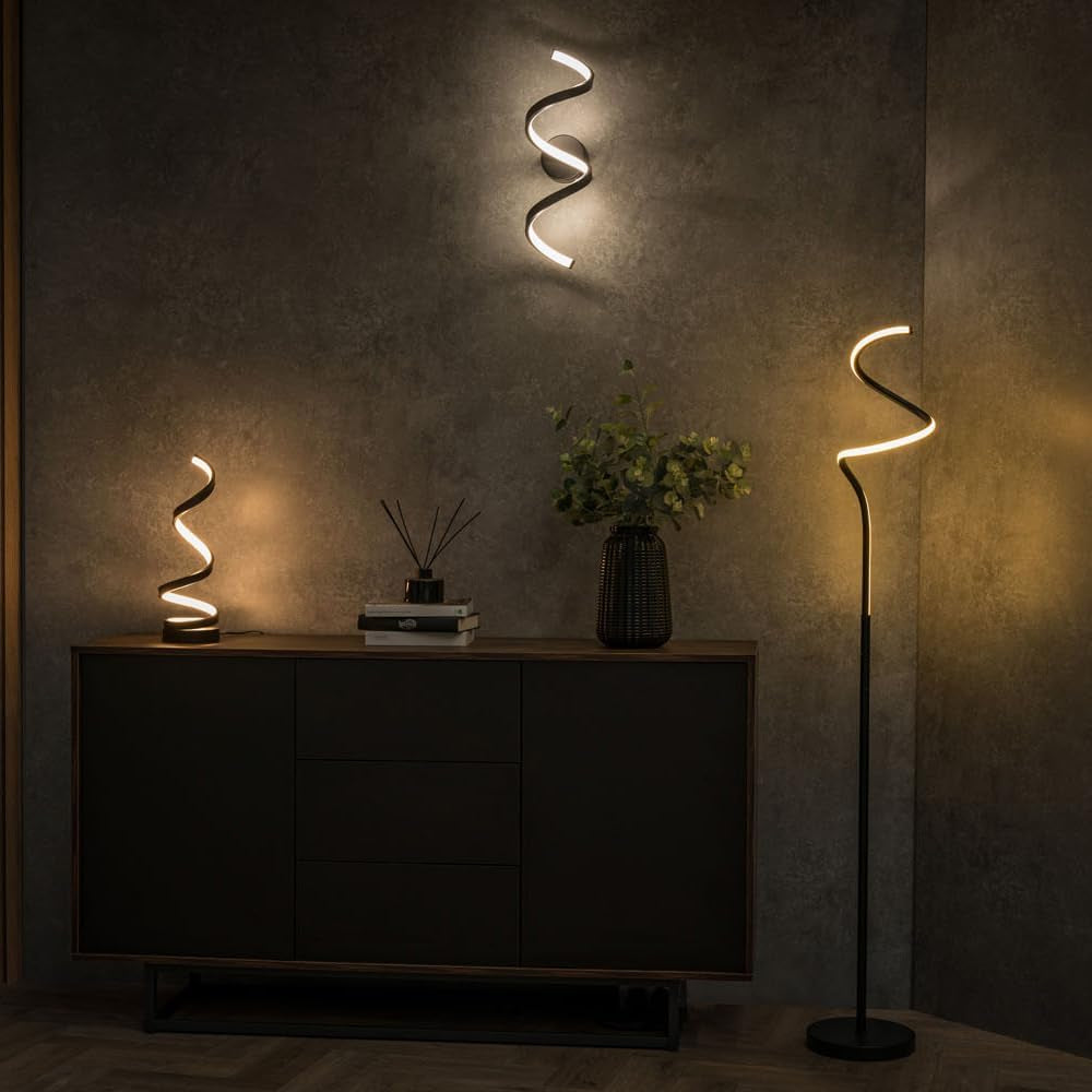 Matt Black Single Spiral Twist Floor Lamp - Essential Home Décor and Lighting Solution