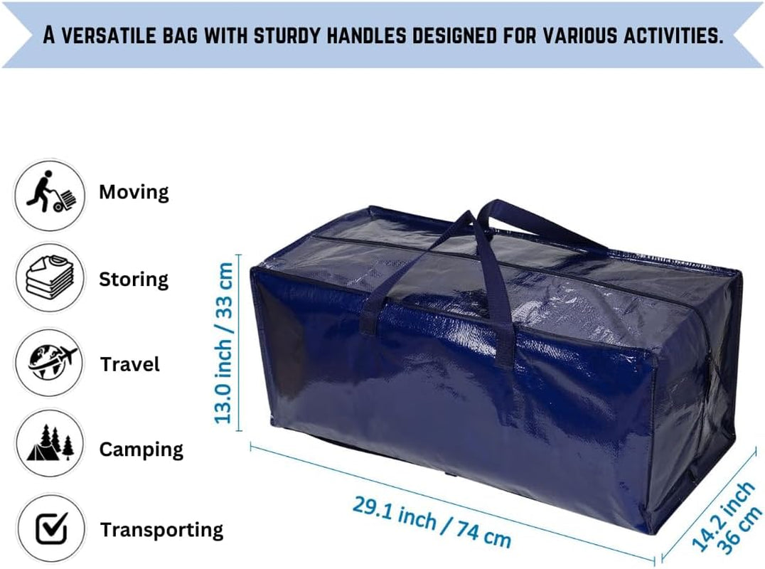 10-Pack Extra Large Heavy-Duty Moving Bags with Backpack Straps, Strong Handles and Zippers for Storage, Clothing Packing, and Laundry (Blue)