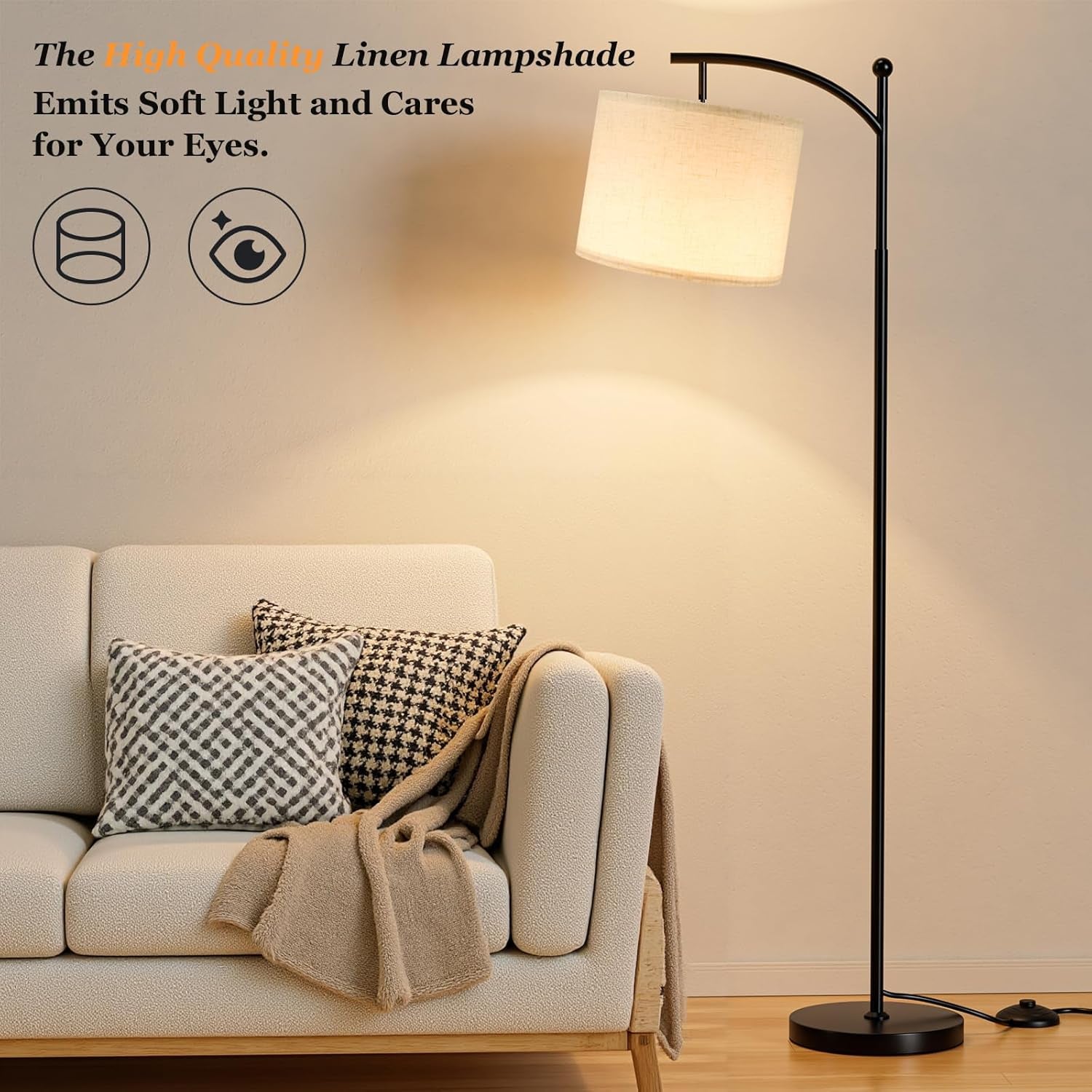 60-Inch Modern Arc Floor Lamp with Remote Control and Adjustable Color Temperature & Brightness for Living Room, Bedroom, and Office (Bulb Included)