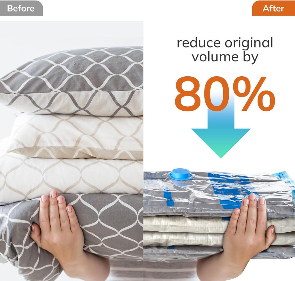 Vacuum Compression Storage Bags for Clothing - 12-Pack Reusable Space Saver Set with Wireless Electric Air Pump for Travel (Includes 3 Large, 3 Medium, 3 Small, and 3 X-Small Bags)