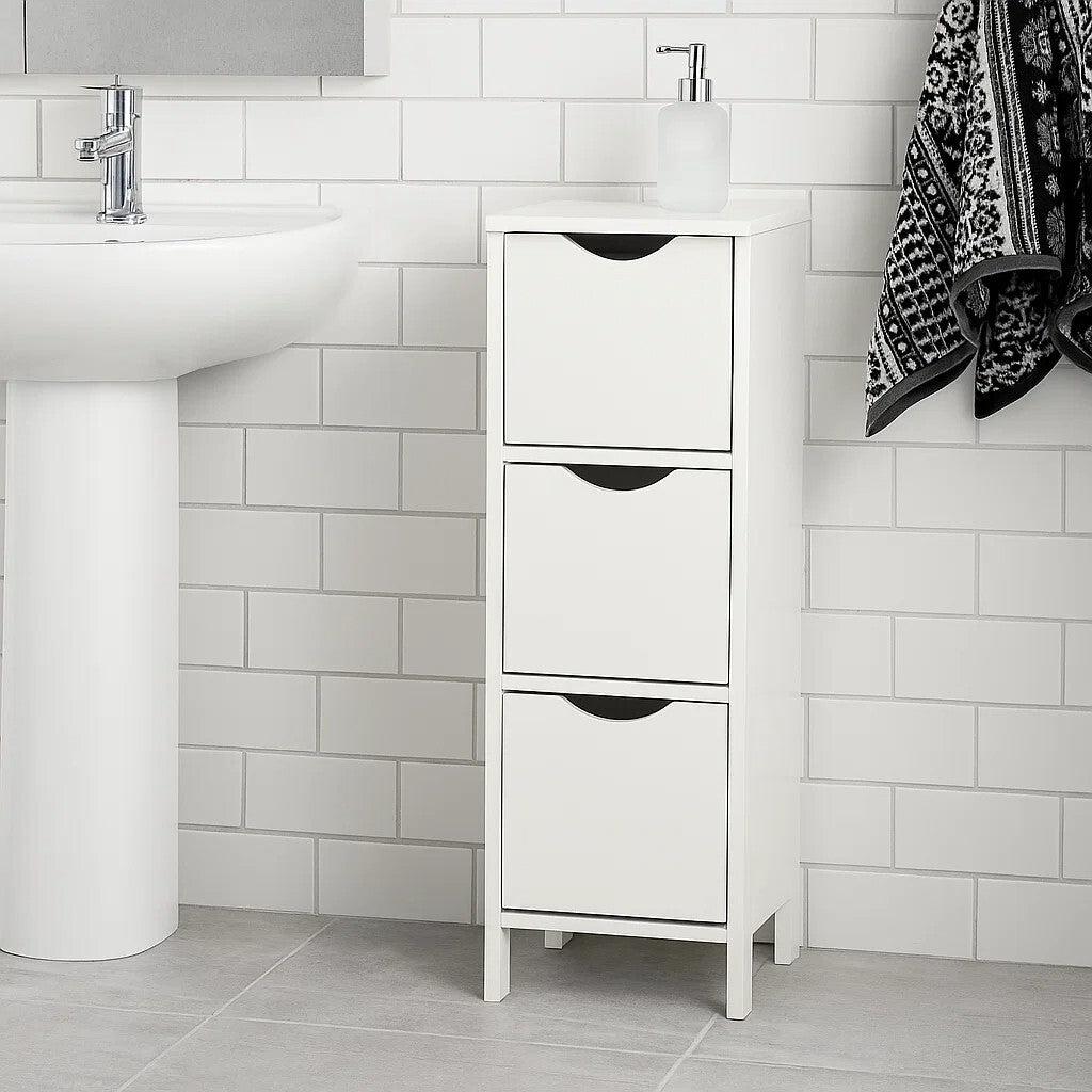 3-Drawer White Wooden Storage Cabinet for Bathroom and Filing Organization