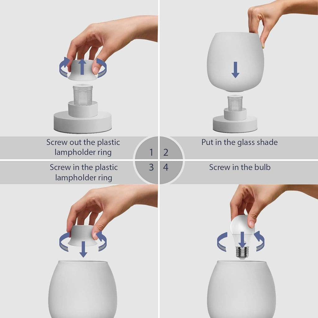 Modern Small Table Lamp - White Opal Glass Shade, Warm LED Bulb, 3-Way Dimmable, Touch Control, Indoor Use Only