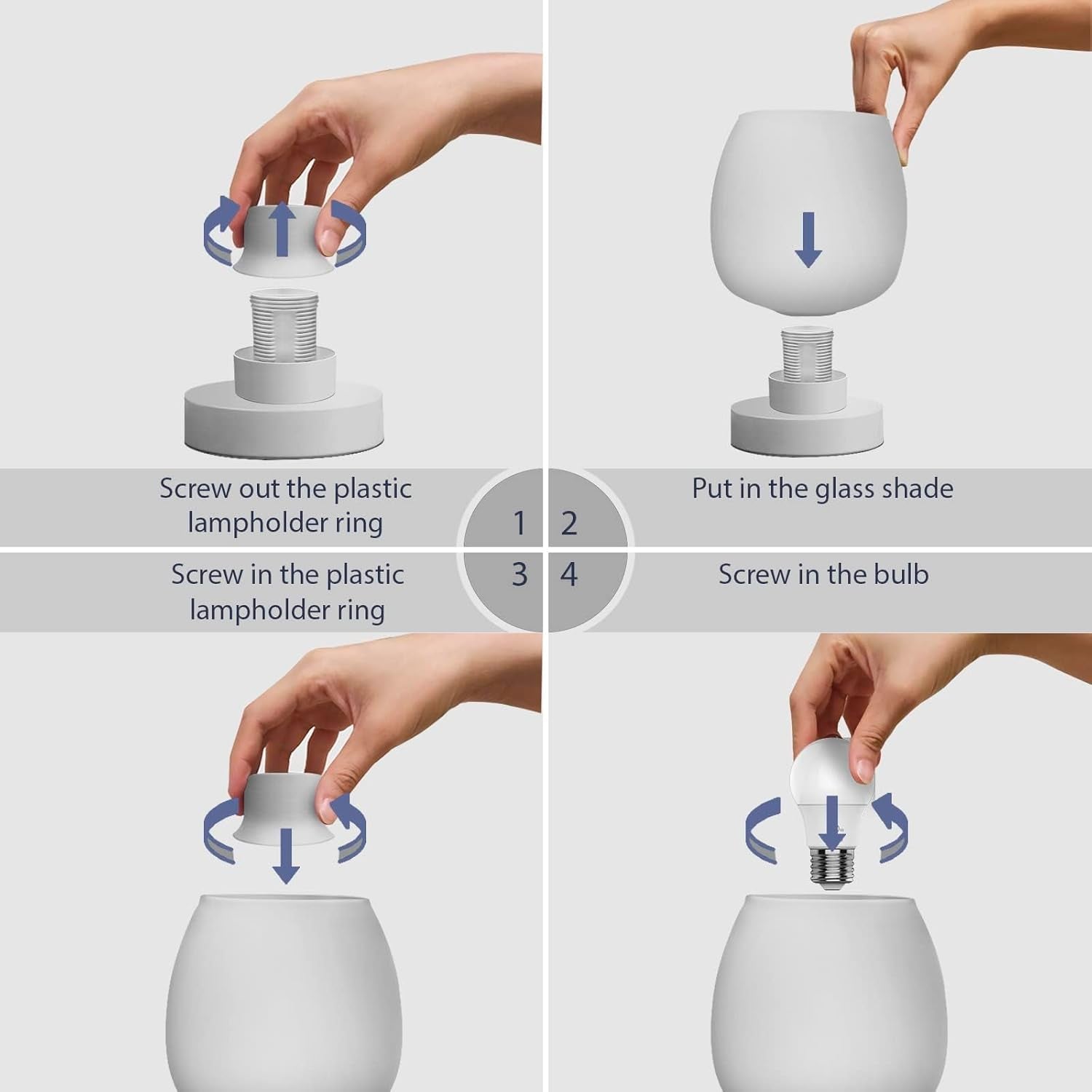 Modern Small Table Lamp - White Opal Glass Shade, Warm LED Bulb, 3-Way Dimmable, Touch Control, Indoor Use Only