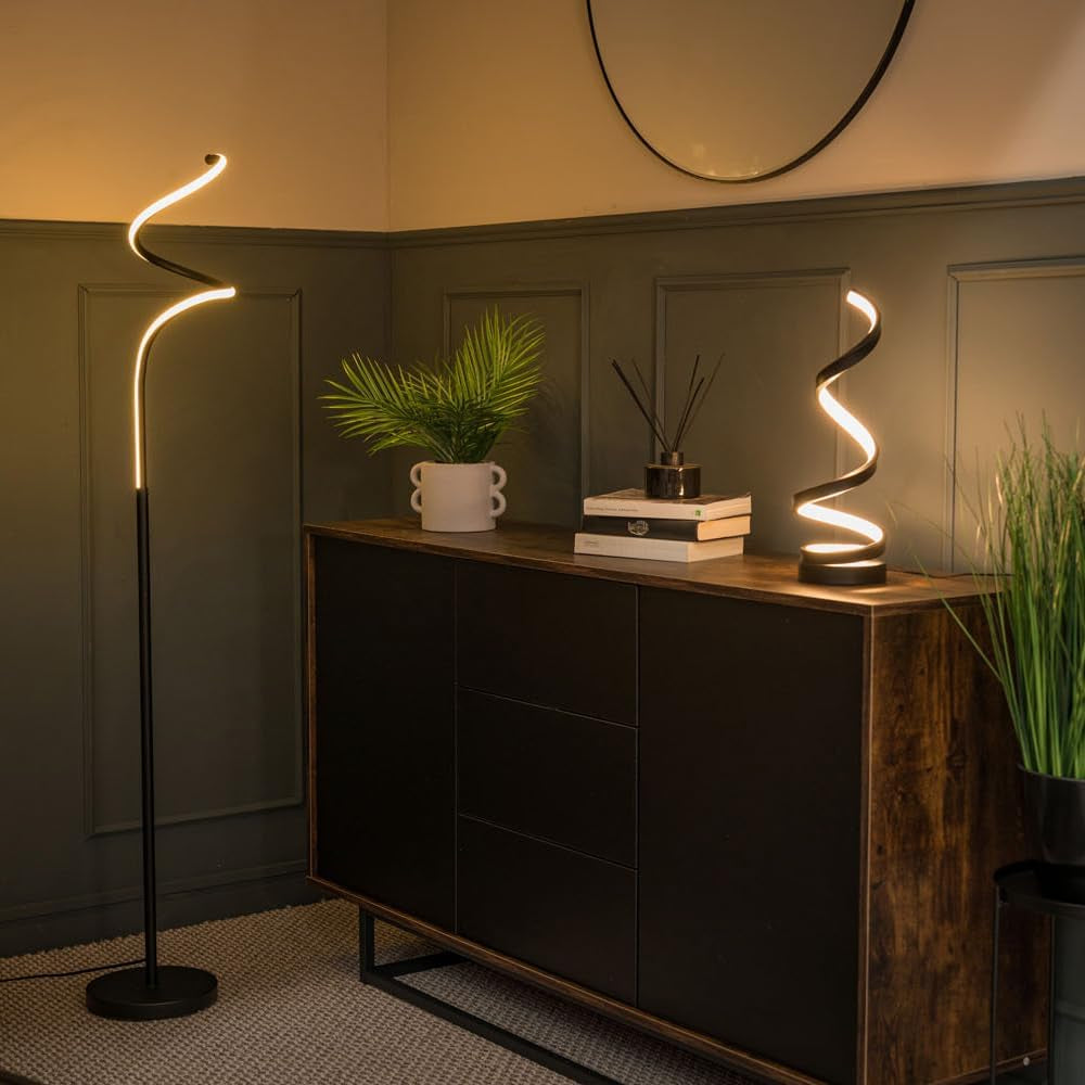Matt Black Single Spiral Twist Floor Lamp - Essential Home Décor and Lighting Solution