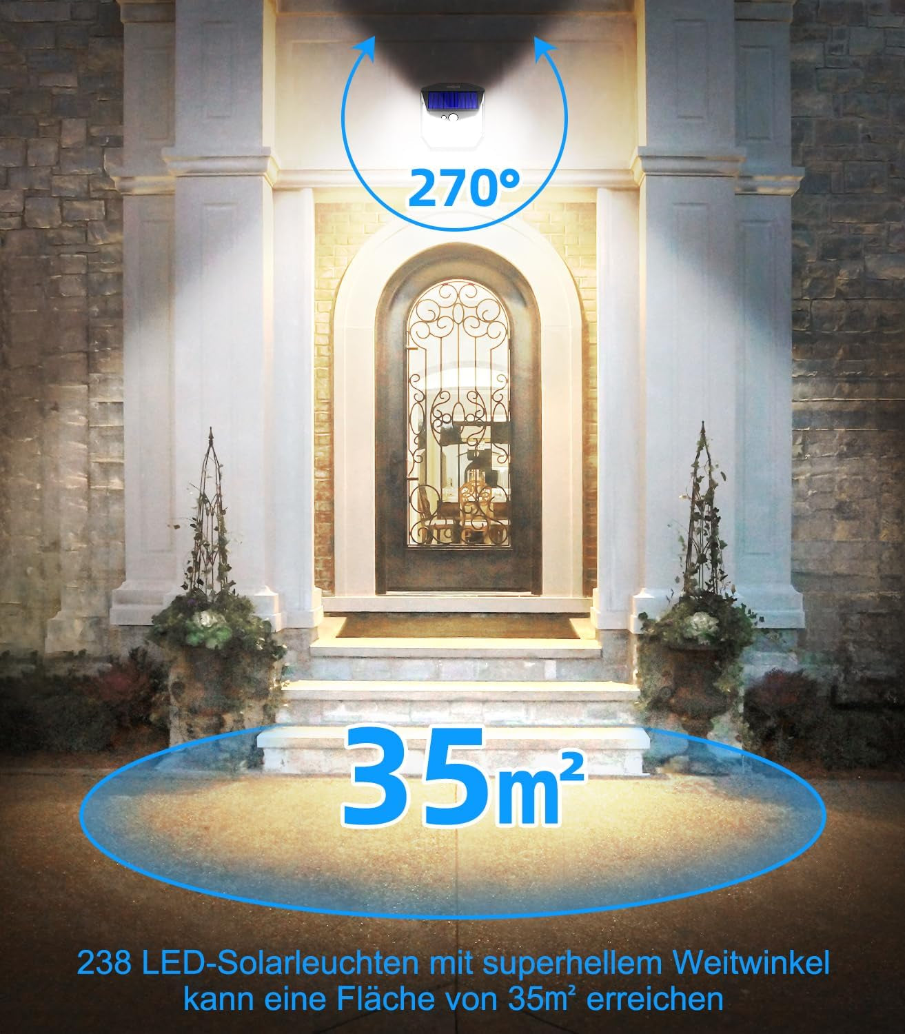 Solar Powered Outdoor Security Lights: 238 LED Motion Sensor Wall Lighting with 3 Modes and 270° Wide Angle, IP65 Waterproof - 4 Pack for Garden, Fence, Door, Garage, and Yard