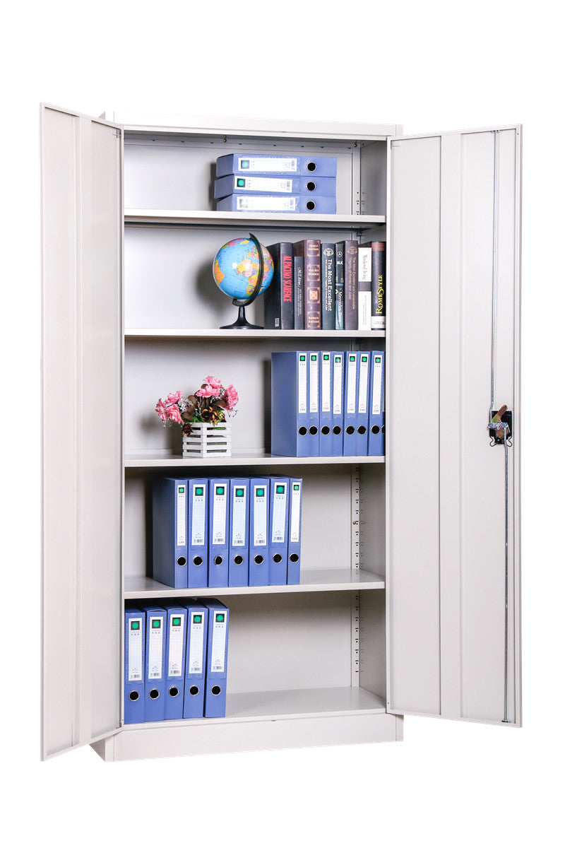 Metal Storage Cabinet with Locking Doors - Grey, 180cm, Ideal for Office and Garage Filing