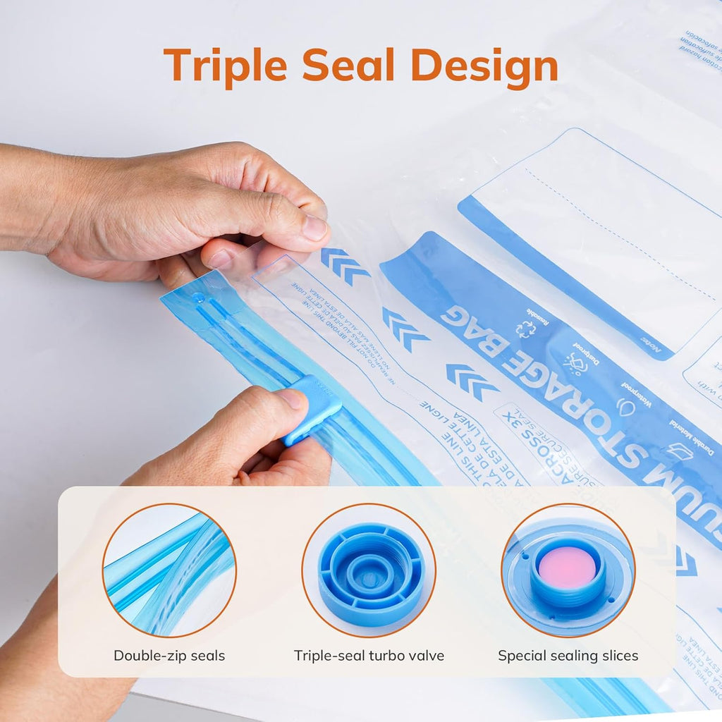Vacuum Compression Storage Bags for Clothing - 12-Pack Reusable Space Saver Set with Wireless Electric Air Pump for Travel (Includes 3 Large, 3 Medium, 3 Small, and 3 X-Small Bags)