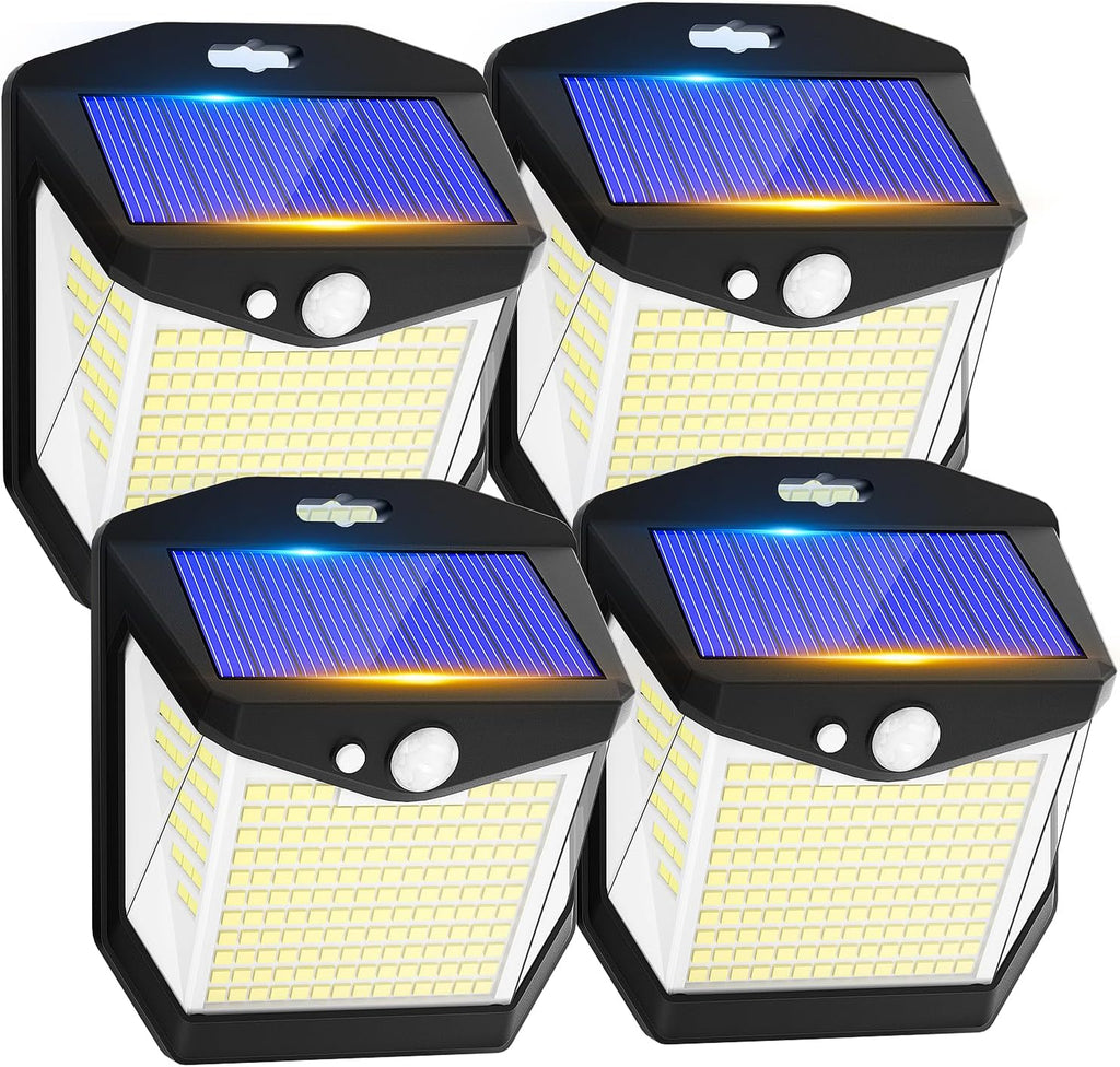 Solar Powered Outdoor Security Lights: 238 LED Motion Sensor Wall Lighting with 3 Modes and 270° Wide Angle, IP65 Waterproof - 4 Pack for Garden, Fence, Door, Garage, and Yard