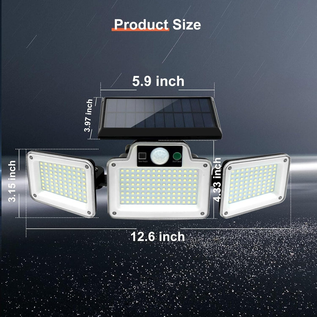 280 LED Solar Flood Lights with 3 Adjustable Heads, Motion Sensor, Waterproof Wireless Solar-Powered Spotlight for Outdoor Use in Yard, Garage, Patio, Porch, and Garden - Single Pack