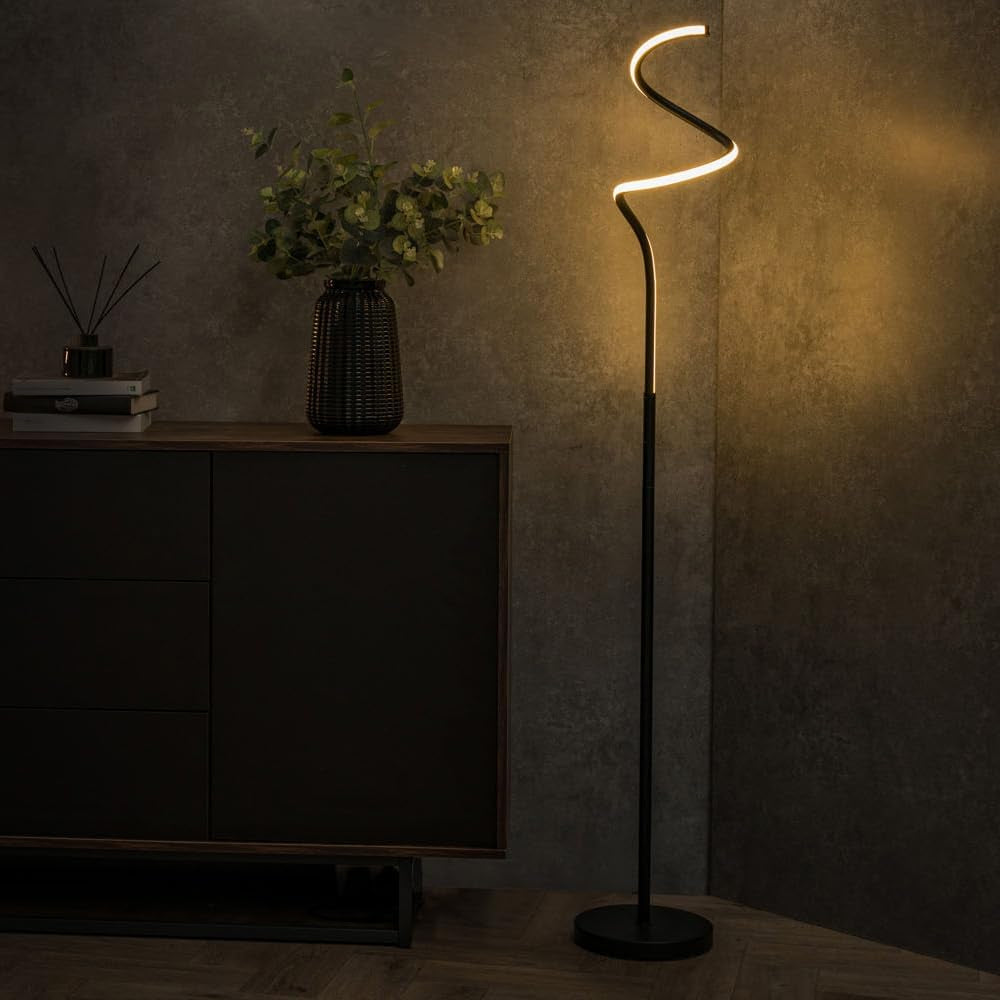 Matt Black Single Spiral Twist Floor Lamp - Essential Home Décor and Lighting Solution