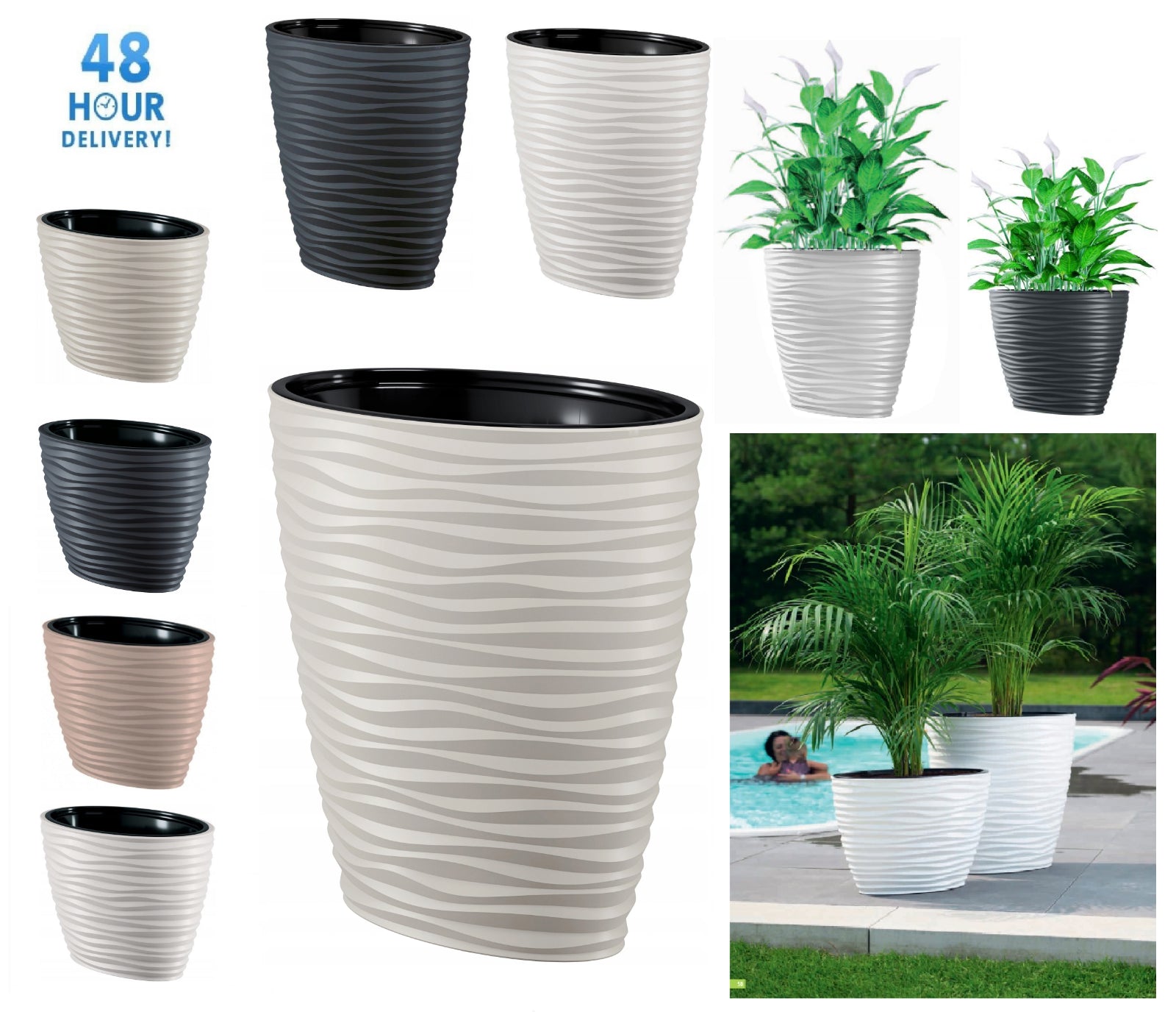 Large Tall Plant Pot Oval Ellipse Dunes Flower Indoor Garden Patio Planter
