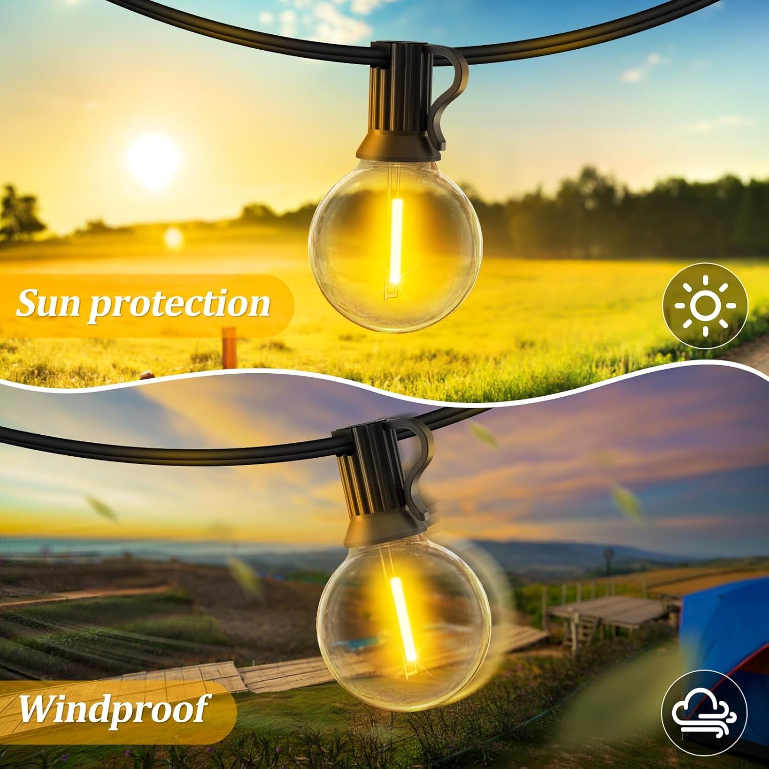 Garden-Outdoor-Lights-Mains-Powered-String-Festoon-Light LED 100Ft 30M outside Lighting Waterproof Bulb Patio Gazebo Party Pergola Wedding Backyard Porch Yard Terrace Electric Festival G40 Connectable