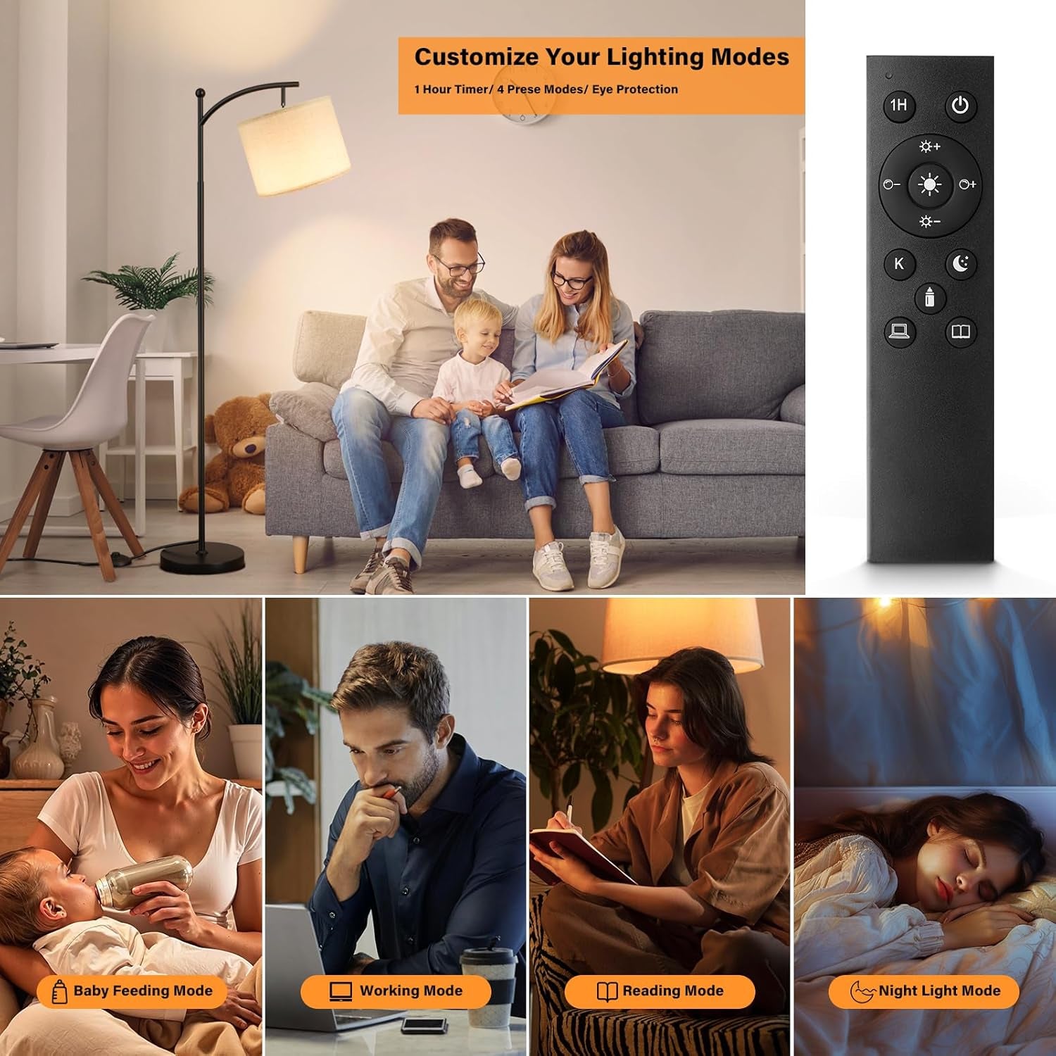 60-Inch Modern Arc Floor Lamp with Remote Control and Adjustable Color Temperature & Brightness for Living Room, Bedroom, and Office (Bulb Included)