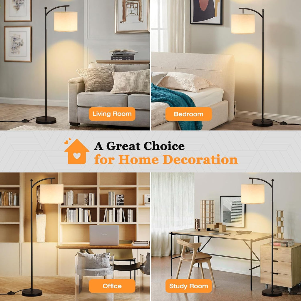 60-Inch Modern Arc Floor Lamp with Remote Control and Adjustable Color Temperature & Brightness for Living Room, Bedroom, and Office (Bulb Included)