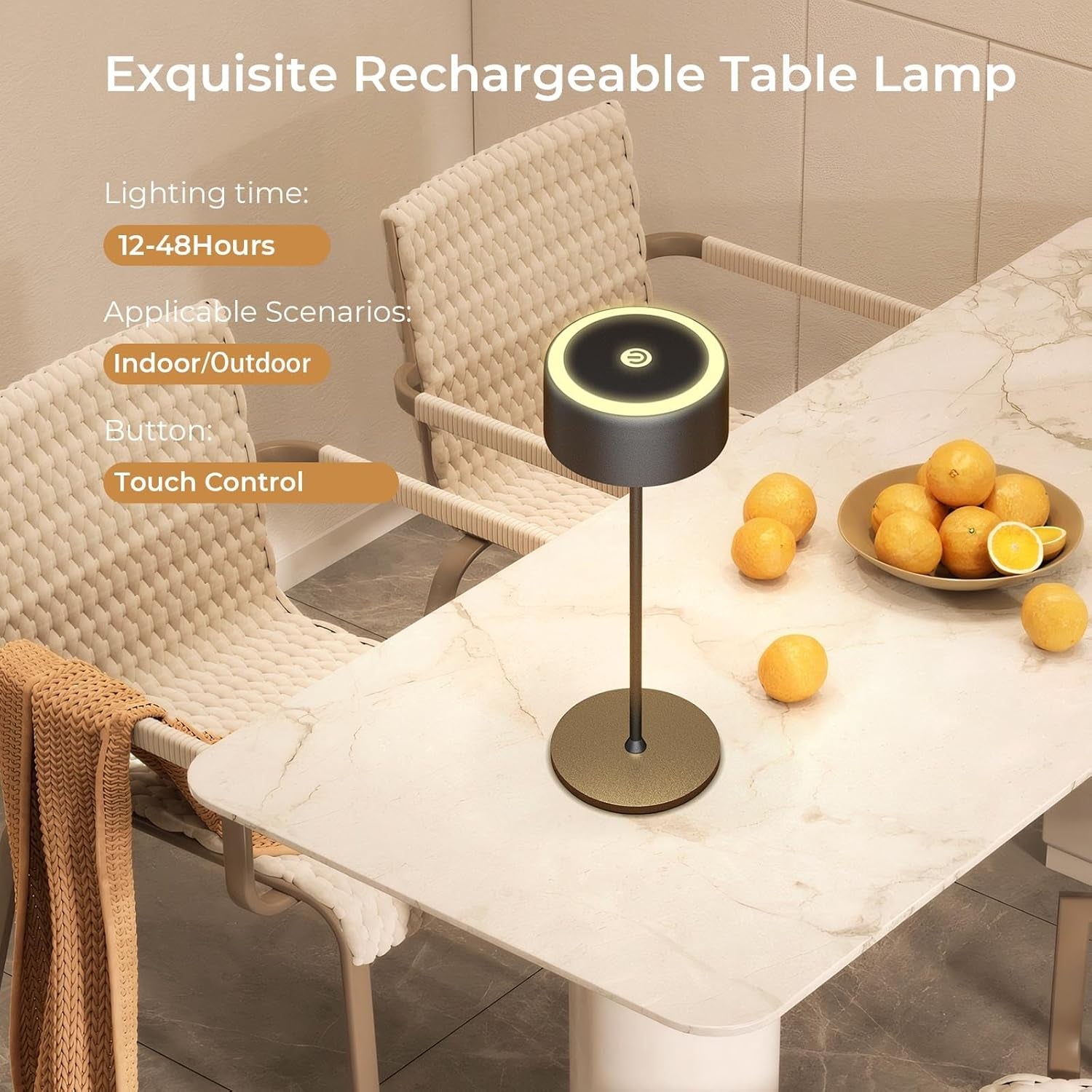 Rechargeable Cordless Table Lamp, Portable Dimmable LED Desk Light 3000-6000K, 5500Mah Touch Lamp for Indoor/Outdoor with USB-C, Aluminum Table Lamp IP54 Waterproof (Black 2 Pcs)