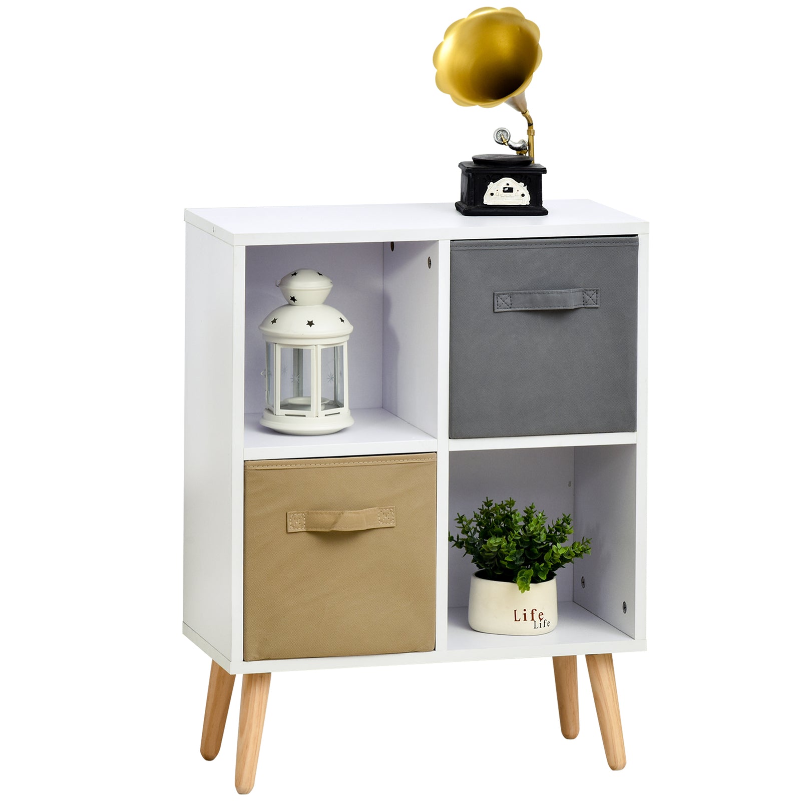 Freestanding 4-Cube Storage Cabinet with 2 Drawers and Display Shelves