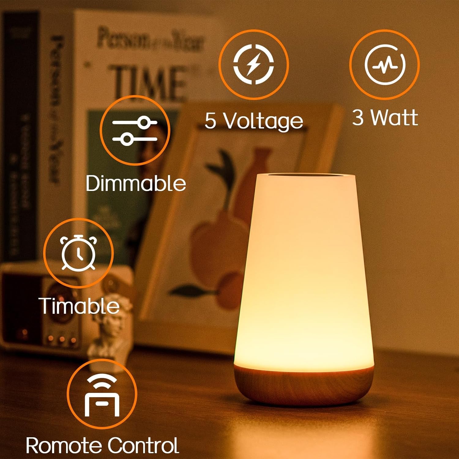 Night Light, LED Touch Bedside Table Lamp, 13 RGB Colours Changing, 5 Brightness Level Switch, Timing Function, Rechargable Remote Control Dimmable Light for Bedroom, Living Room