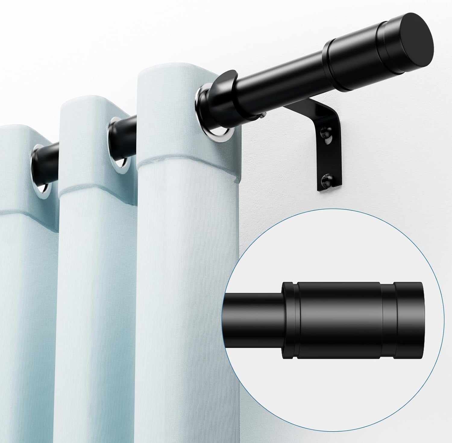 Black Curtain Pole for Windows, 81-236 Cm Curtain Poles Set with Brackets and Finials, 16Mm Diamete Metal Window Curtain Rod, Easy Install Decorative Curtain Pole for Bedroom, Living Room