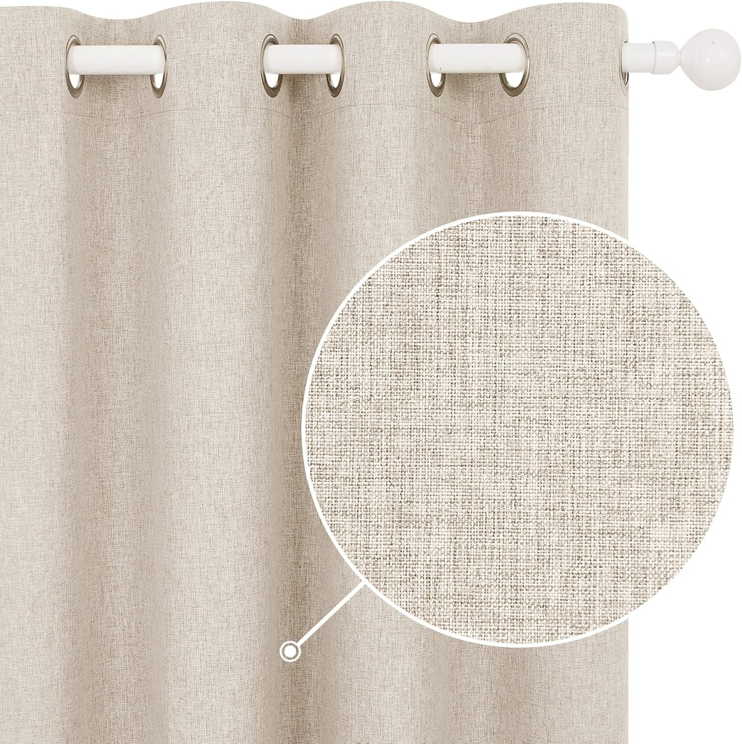 100% Blackout Curtains Faux Linen Thermal Insulated Eyelet Curtains for Bedroom W46 X L54 Inch Pale Khaki One Pair