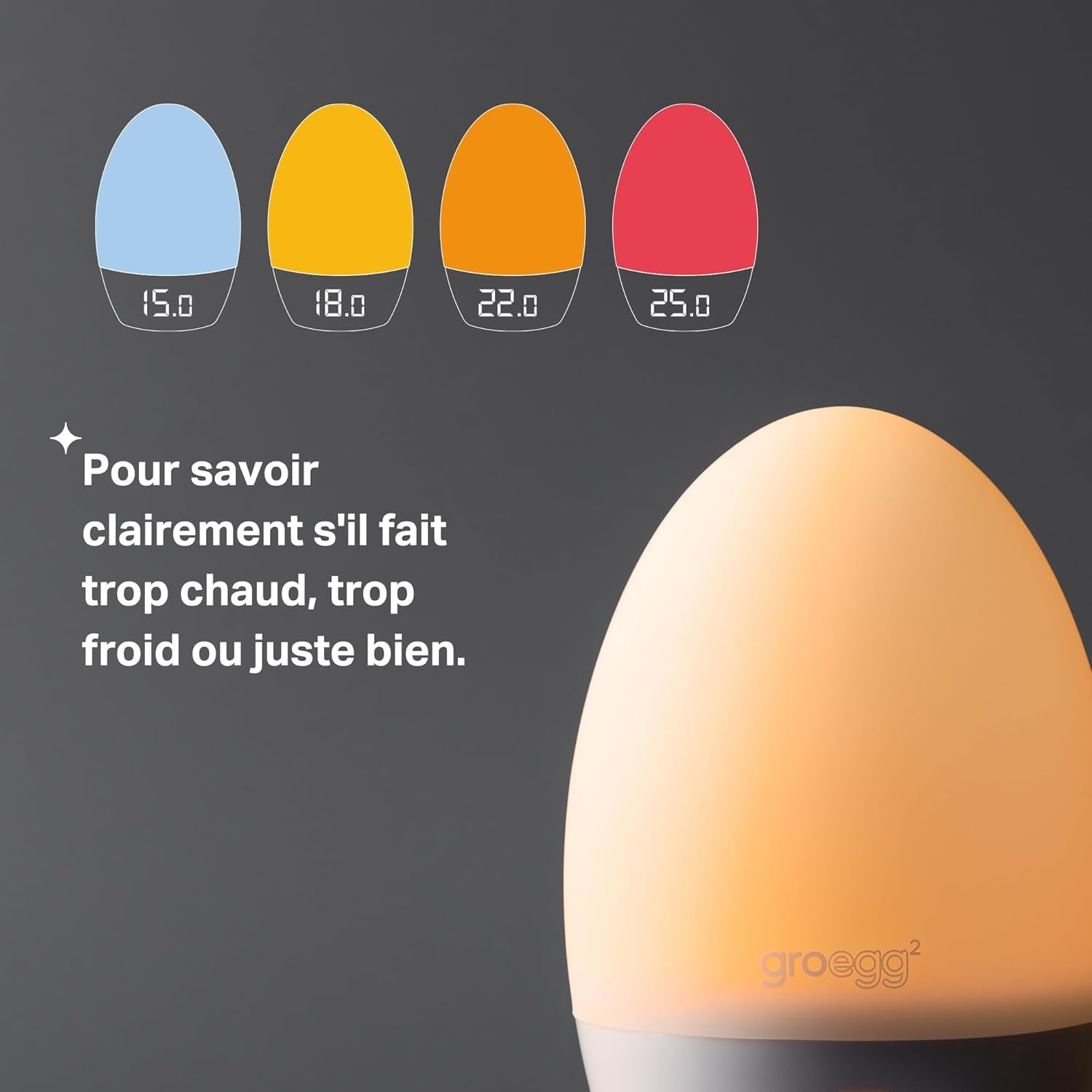 Groegg2, Toddler Nightlight, LED Colour-Changing with Digital Room Temperature Display for Safer Sleep, Adjustable Brightness, Silicone Shell, USB Rechargeable