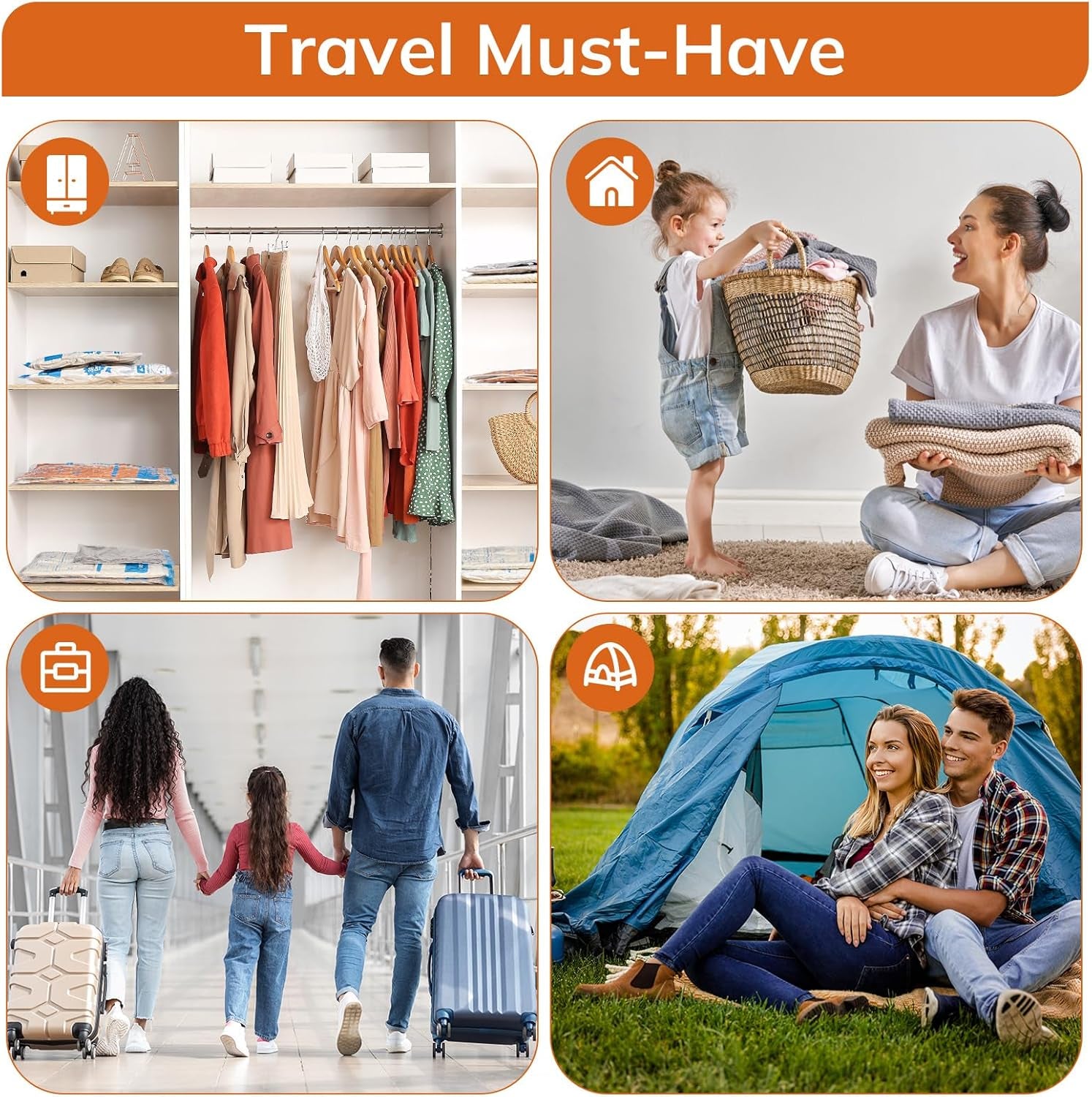 Vacuum Compression Storage Bags for Clothing - 12-Pack Reusable Space Saver Set with Wireless Electric Air Pump for Travel (Includes 3 Large, 3 Medium, 3 Small, and 3 X-Small Bags)