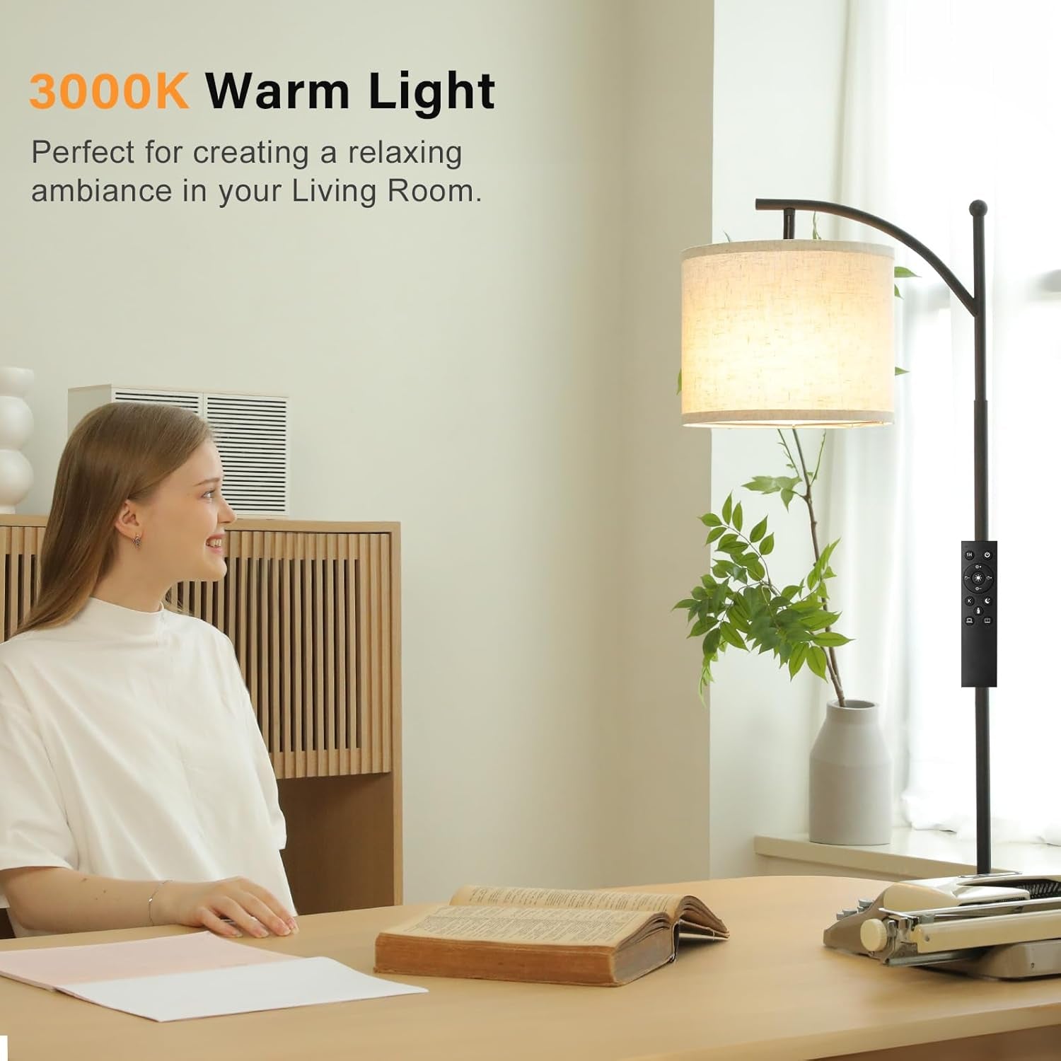 60-Inch Modern Arc Floor Lamp with Remote Control and Adjustable Color Temperature & Brightness for Living Room, Bedroom, and Office (Bulb Included)